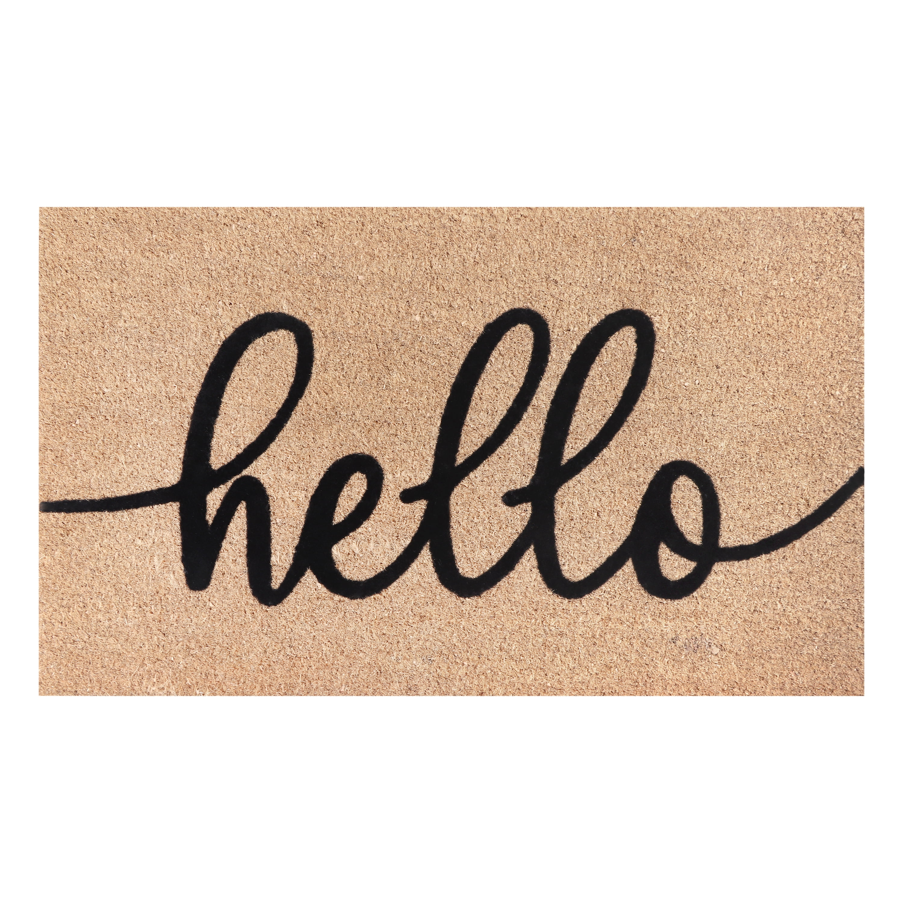 A1HC Natural Coir Flocked Doormat, Black Hello , 18"x30", Durable Outdoor Welcome Mat, Non-Slip, Pet Friendly, Fade Resistant