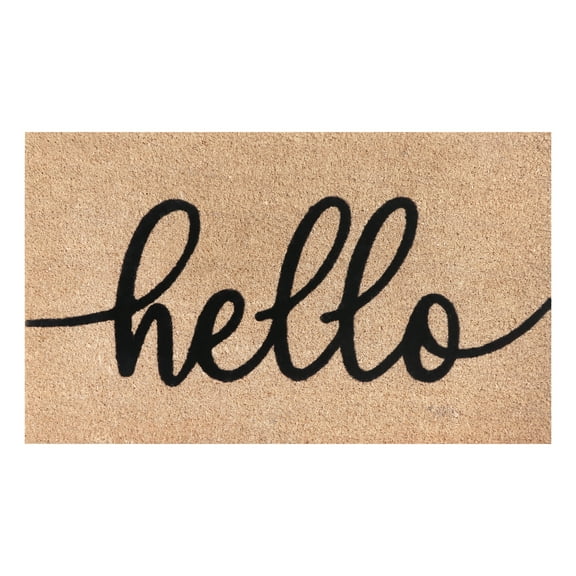 A1HC Natural Coir Flocked Doormat, Black Hello , 24"x36", Durable Outdoor Welcome Mat, Non-Slip, Pet Friendly, Fade Resistant