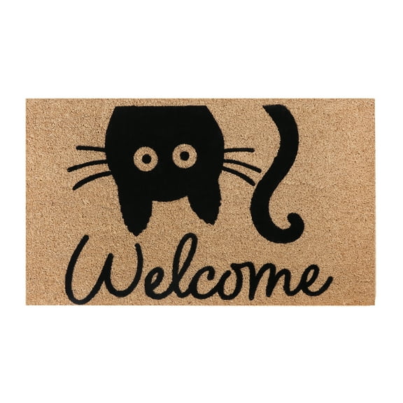 A1HC Natural Coir Flocked Doormat, Cat Welcome , 18"x30", Durable Outdoor Mat, Non-Slip, Pet Friendly, Fade Resistant