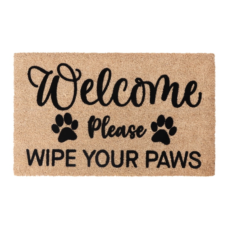 A1HC Natural Coir Flocked Welcome Paws Doormat, 18"x30", Durable & Non-Slip