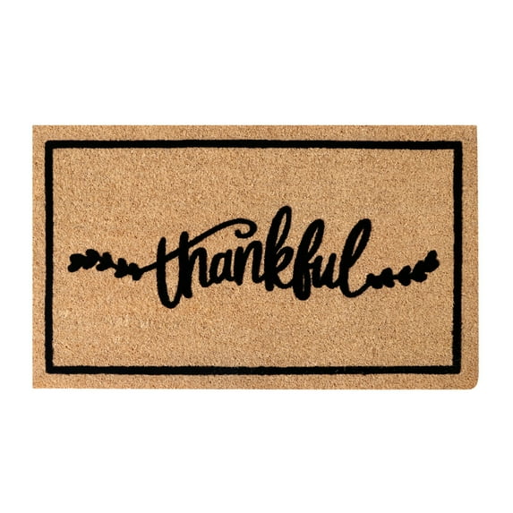 A1HC Natural Coir Flocked Doormat, Thankful Black , 18"x30", Durable Outdoor Welcome Mat, Non-Slip, Pet Friendly, Fade Resistant