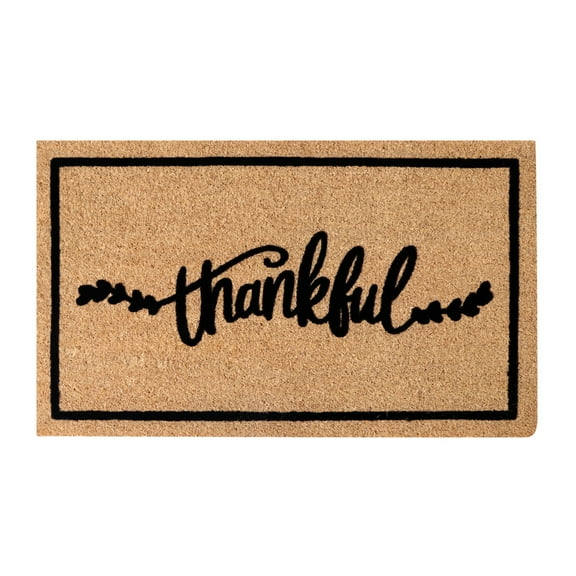 A1HC Natural Coir Flocked Doormat, Thankful Black , 18"x30", Durable Outdoor Welcome Mat, Non-Slip, Pet Friendly, Fade Resistant