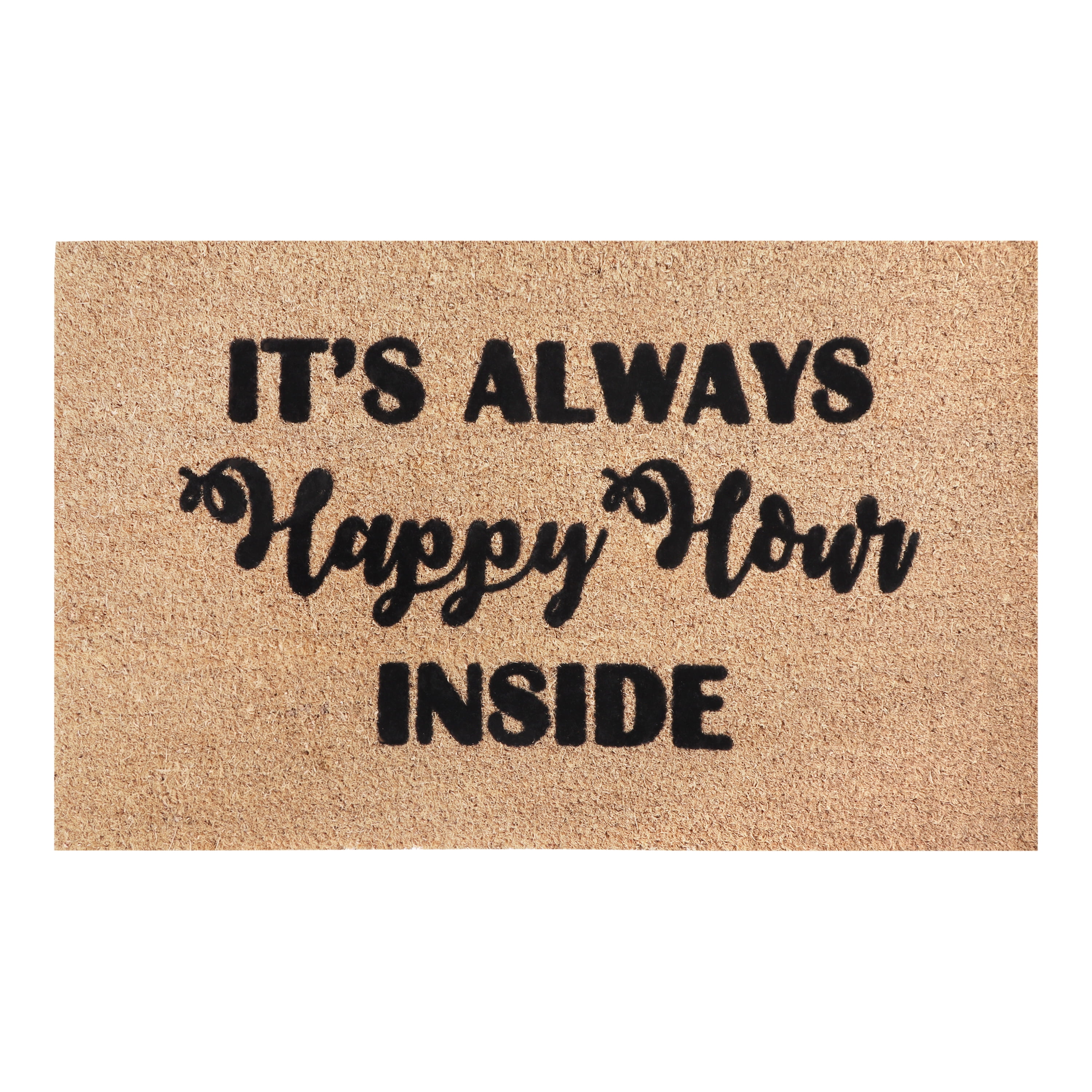 A1HC Natural Coir Flocked Doormat, Happy Hour Black , 24"x36", Durable Outdoor Welcome Mat, Non-Slip, Pet Friendly, Fade Resistant