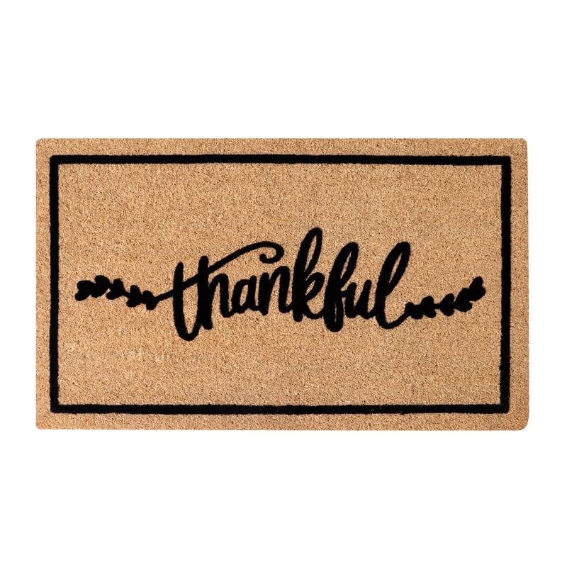 A1HC Natural Coir Flocked Doormat, Thankful Black, 24"x36", Durable Outdoor Welcome Mat