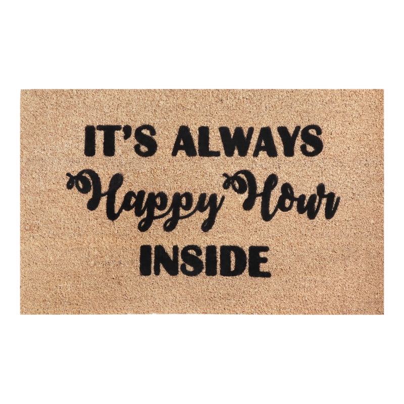 Happy Hour Black Natural Coir Outdoor Welcome Doormat, 24" x 36"