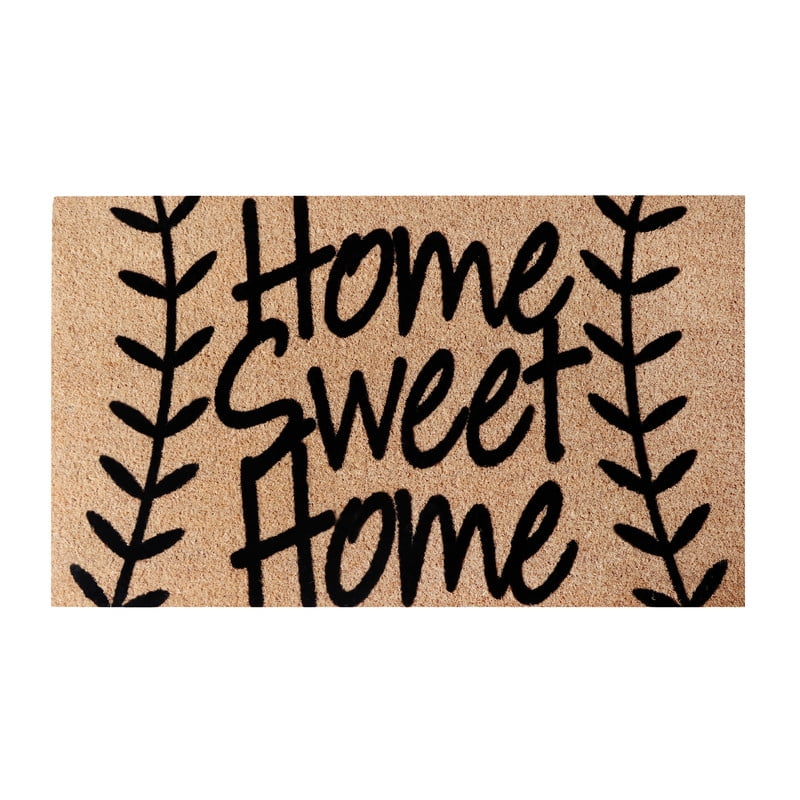A1HC Natural Coir Flocked Doormat, Leafy Home Sweet Home Black , 18"x30", Durable Outdoor Welcome Mat, Non-Slip, Pet Friendly