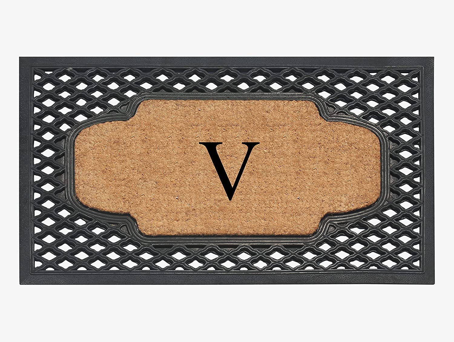 A1HC Natural Coir Monogrammed Door Mat For Front Door, 23x38, Anti-Shed Treated Durable for Outdoor Entrance, Heavy Duty, Low Profile Door Mat, Easy to Clean, Long Lasting, Front Porch Entry Rug