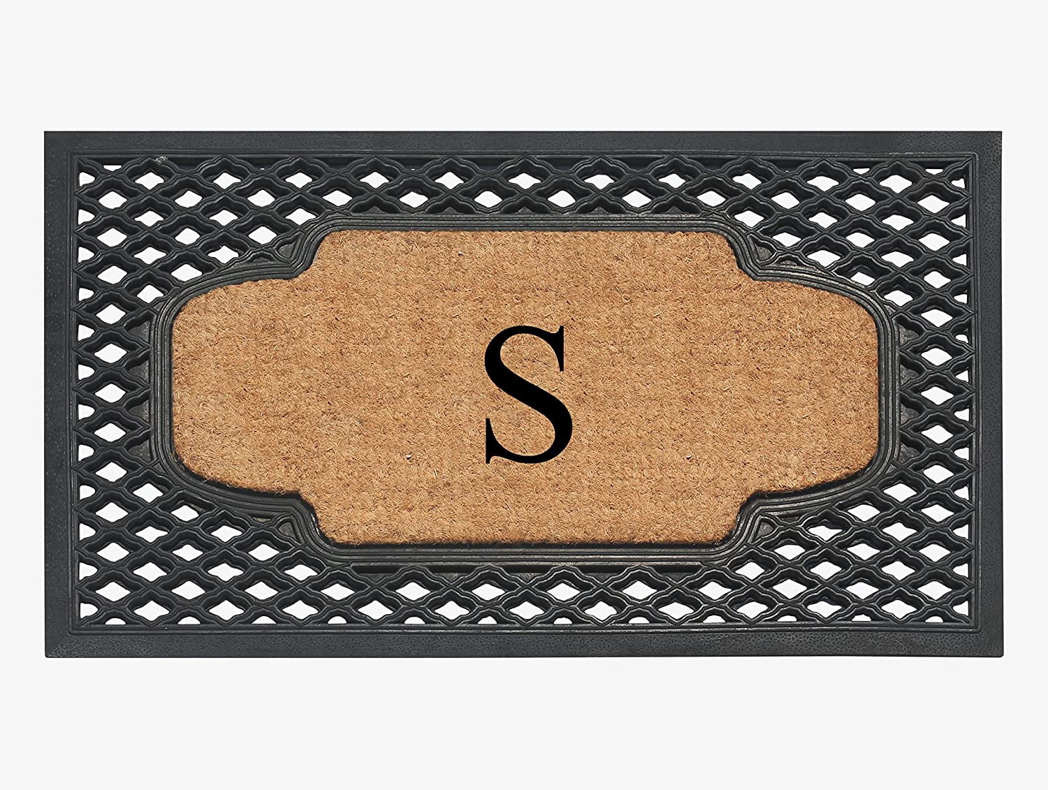A1HC Natural Coir Monogrammed Door Mat For Front Door, 23x38, Anti-Shed Treated Durable for Outdoor Entrance, Heavy Duty, Low Profile Door Mat, Easy to Clean, Long Lasting, Front Porch Entry Rug