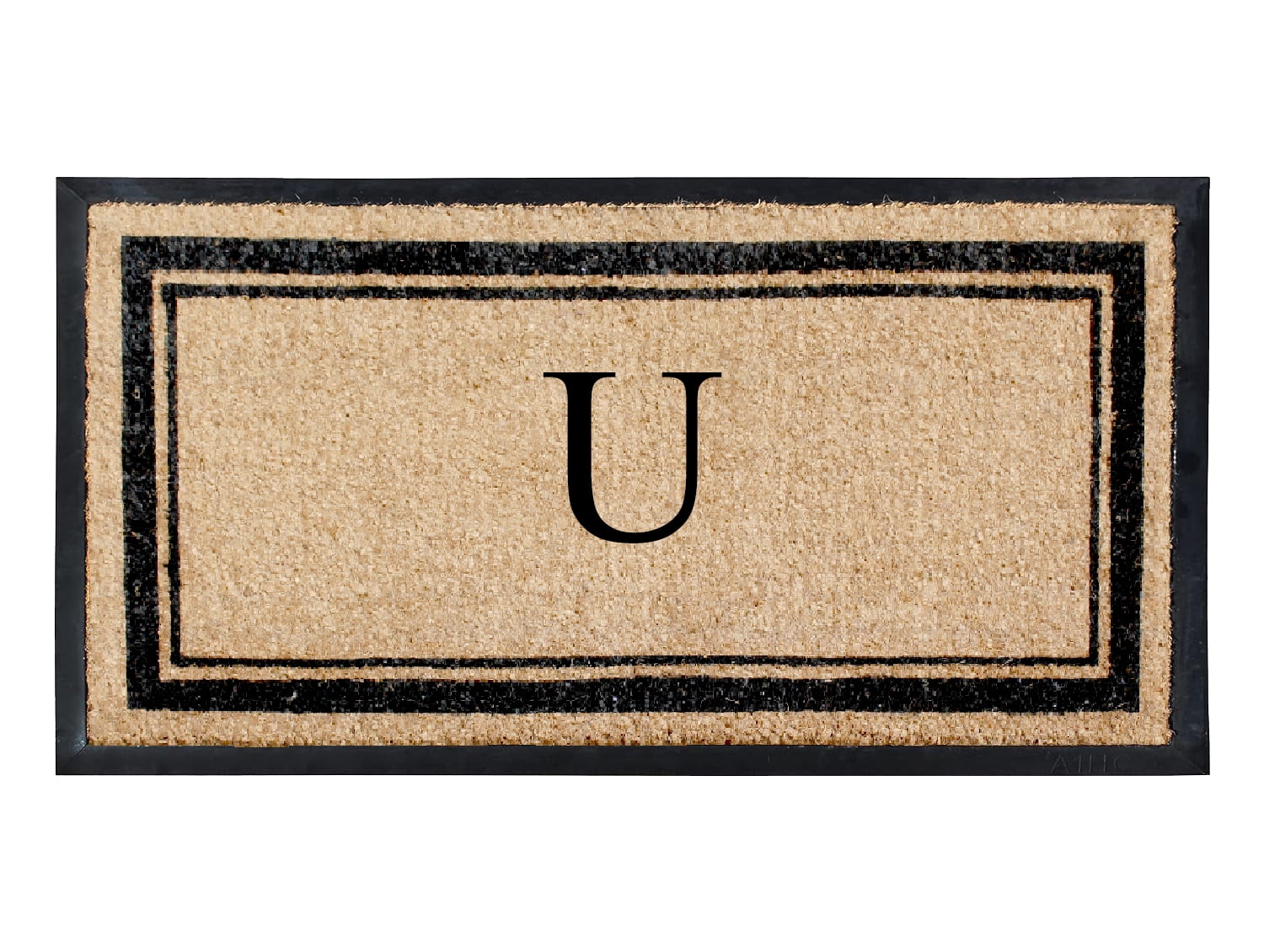 A1HC Natural Coir & Rubber 24"x48" Monogrammed Plain Border Door Mat, Heavy-Duty, Low-Profile, Anti-Shed, Easy to Clean, Outdoor