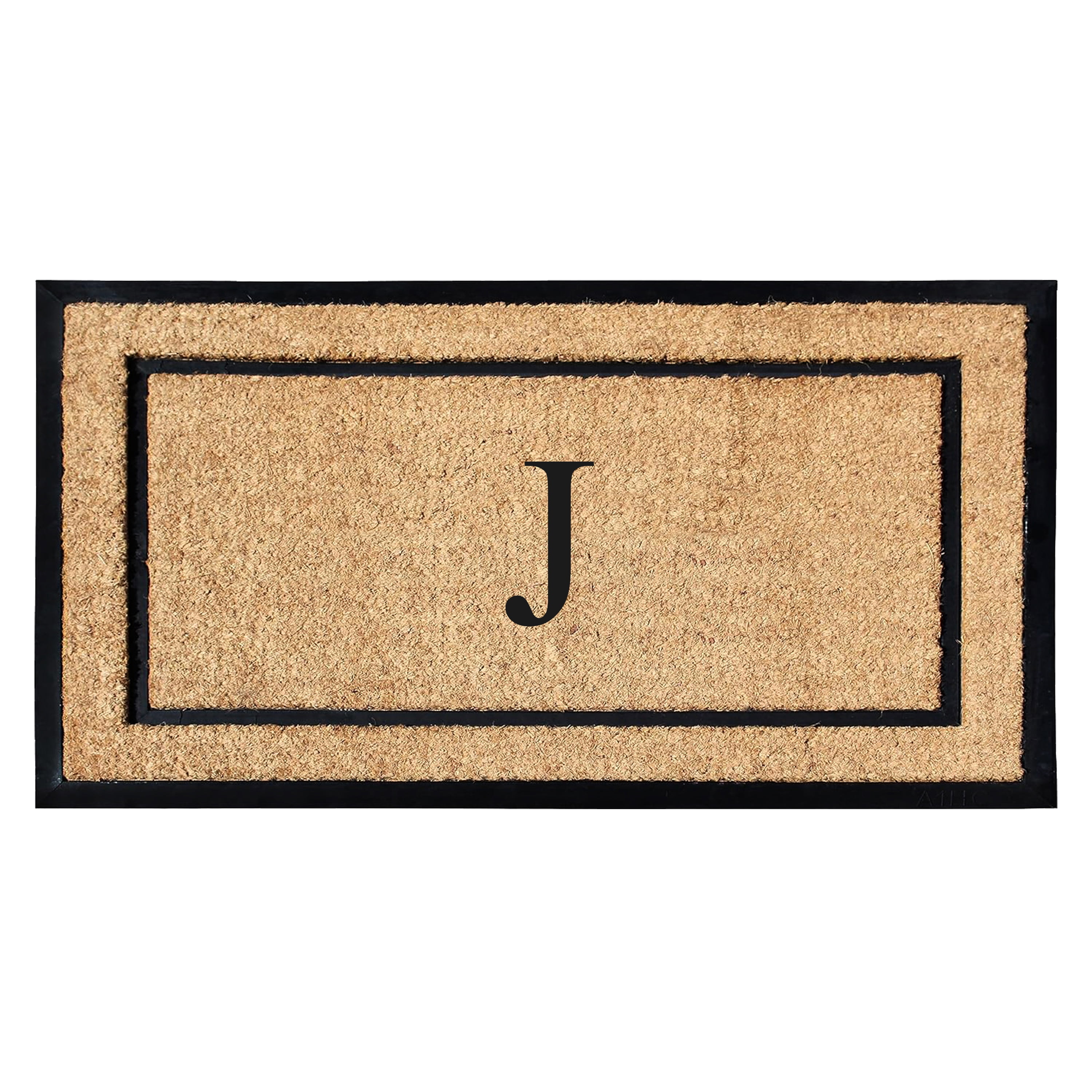 A1HC Natural Coir and Rubber Monogrammed Door Mat, 24x48 in, Thick Durable Thin Profile Welcome Mat for Front Porch & Entryway