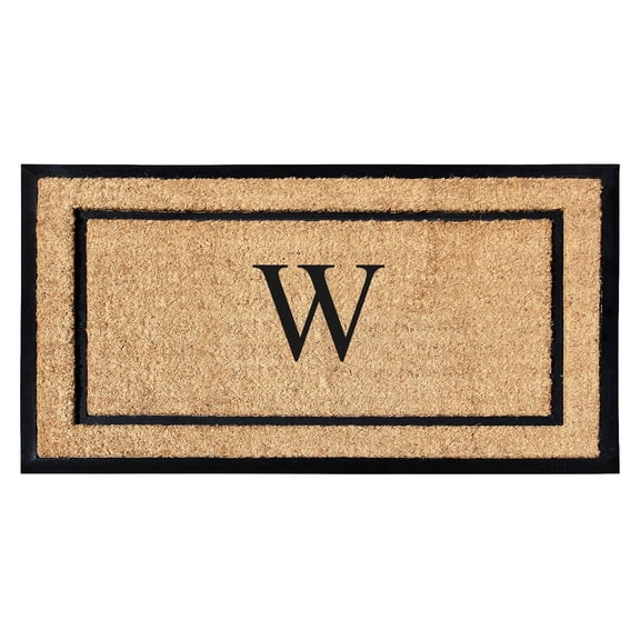 A1HC Natural Coir and Rubber Monogrammed Door Mat, 24x48 in, Thick Durable Thin Profile Welcome Mat for Front Porch & Entryway