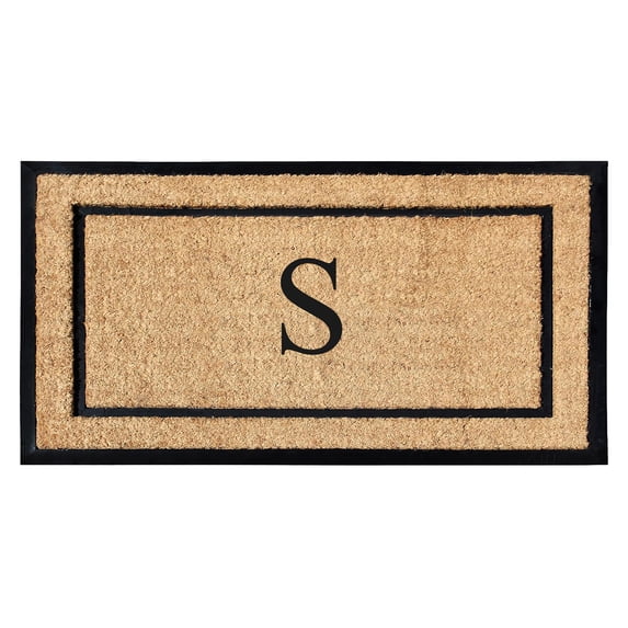 A1HC Natural Coir and Rubber Monogrammed Door Mat, 24x48 in, Thick Durable Thin Profile Welcome Mat for Front Porch & Entryway