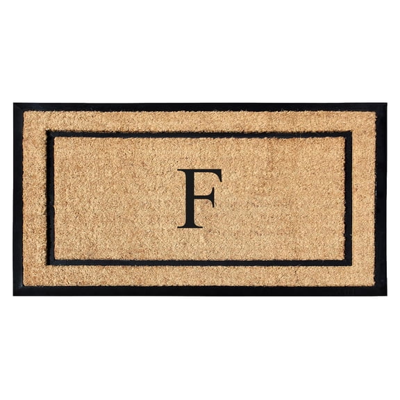 A1HC Natural Coir and Rubber Monogrammed Door Mat, 24x48 in, Thick Durable Thin Profile Welcome Mat for Front Porch & Entryway