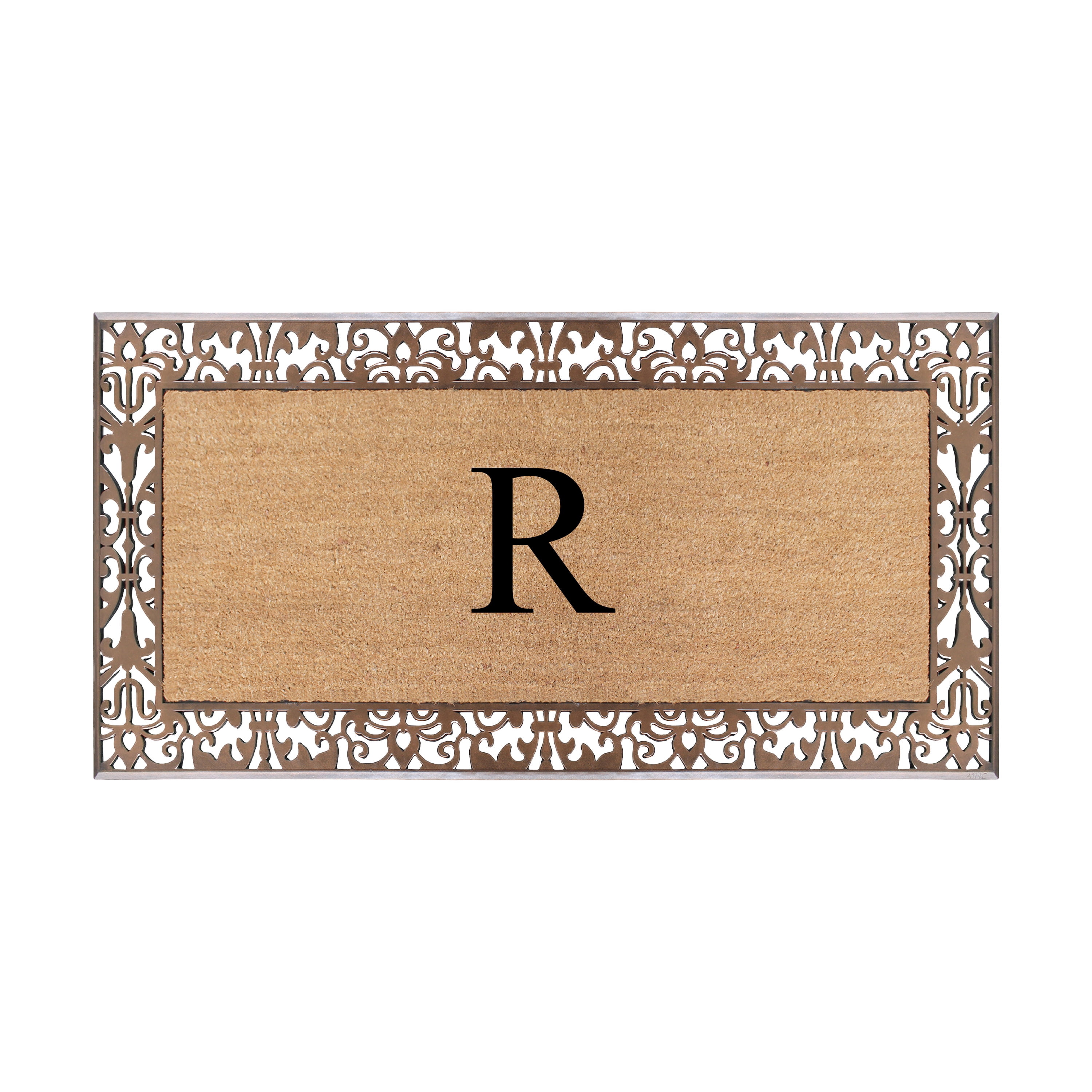 A1HC Natural Coir and Rubber Paisley Monogrammed Doormat, 30"x60", Heavy Duty Outdoor Front Door Mat, Durable Easy-Clean Bronze Rug