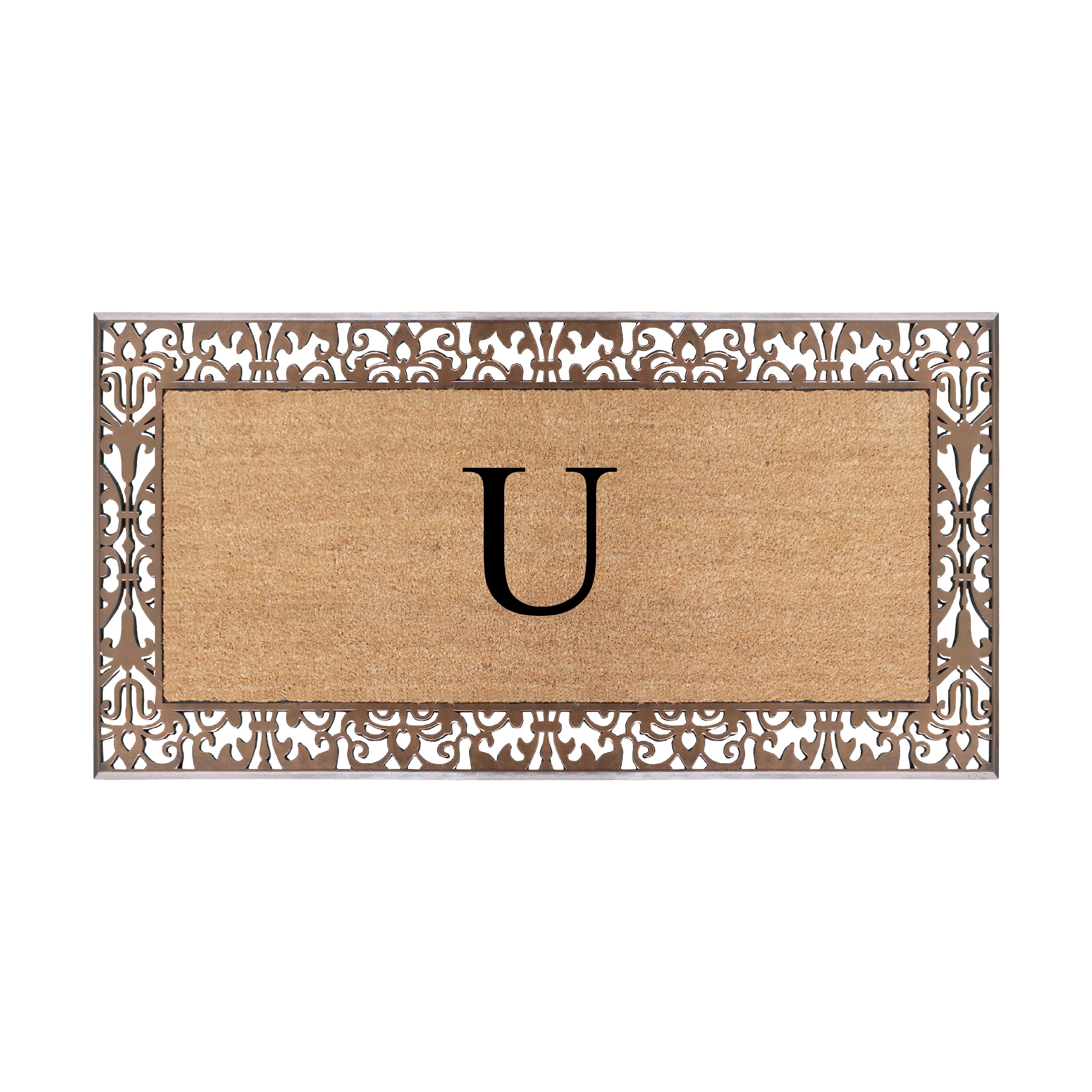 A1HC Natural Coir and Rubber Paisley Monogrammed Doormat, 30"x60", Heavy Duty Outdoor Front Door Mat, Durable Easy-Clean Bronze Rug