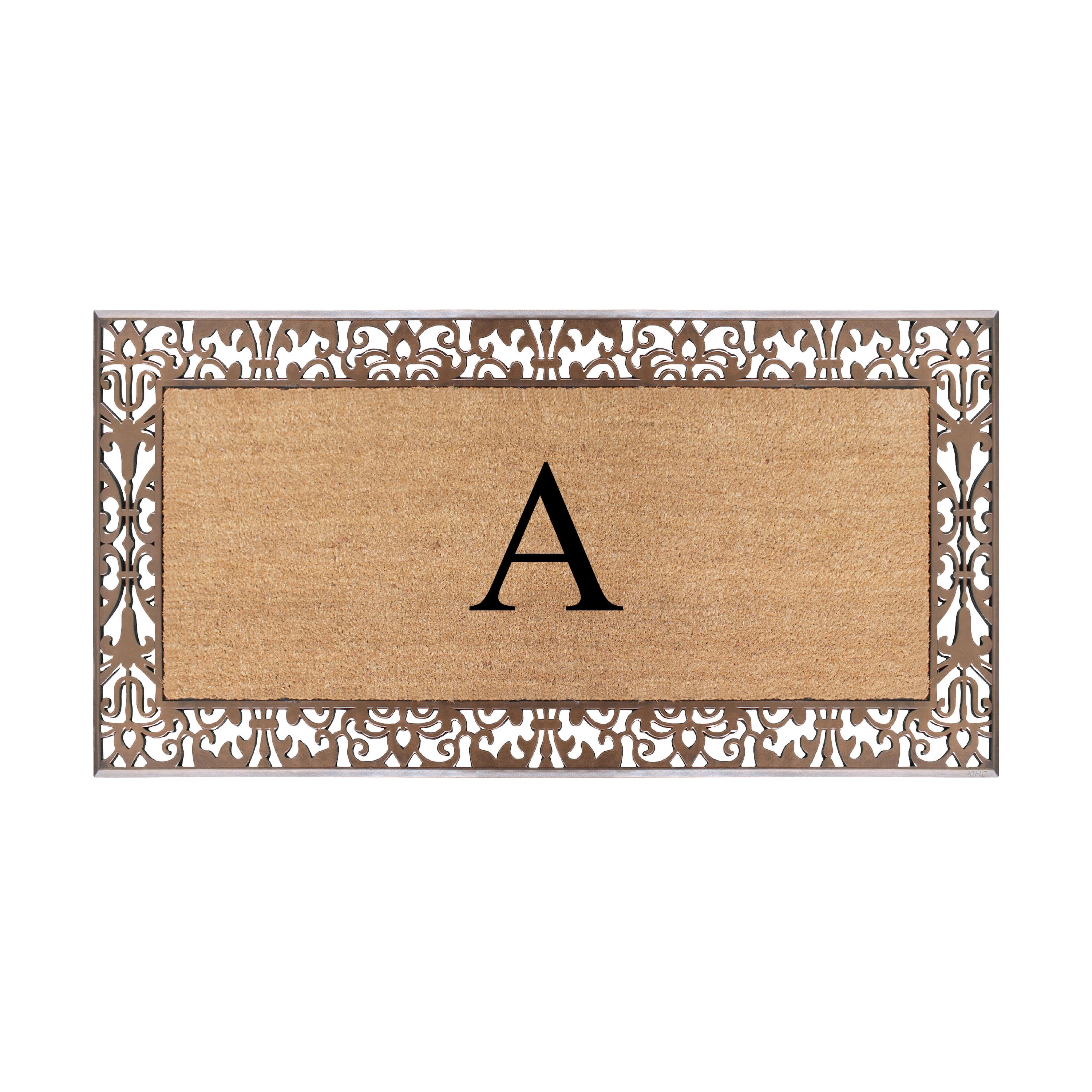 A1HC Natural Coir and Rubber Paisley Monogrammed Doormat, 30"x60", Heavy Duty Outdoor Front Door Mat, Durable Easy-Clean Bronze Rug