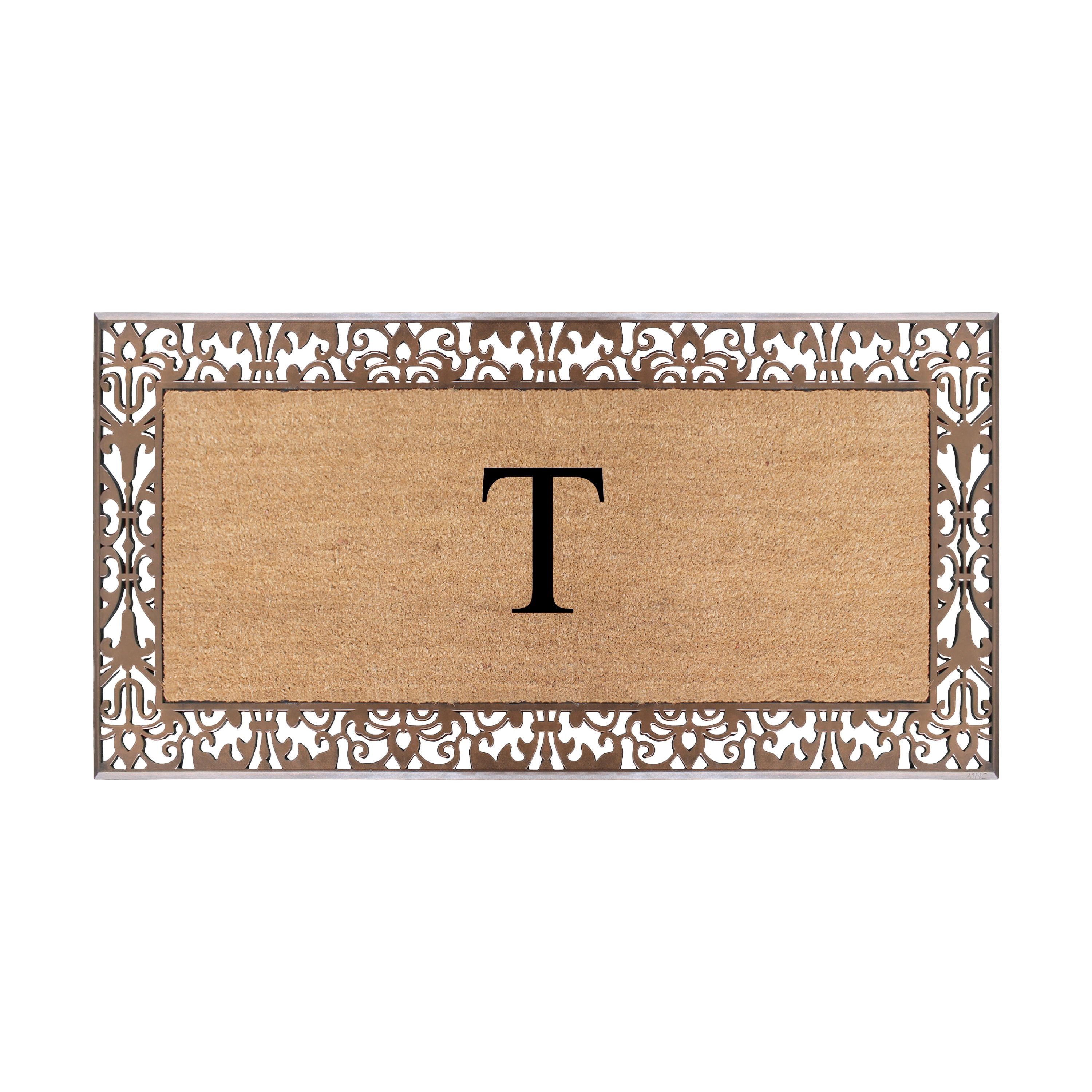 A1HC Natural Coir and Rubber Paisley Monogrammed Doormat, 30"x60", Heavy Duty Outdoor Front Door Mat, Durable Easy-Clean Bronze Rug