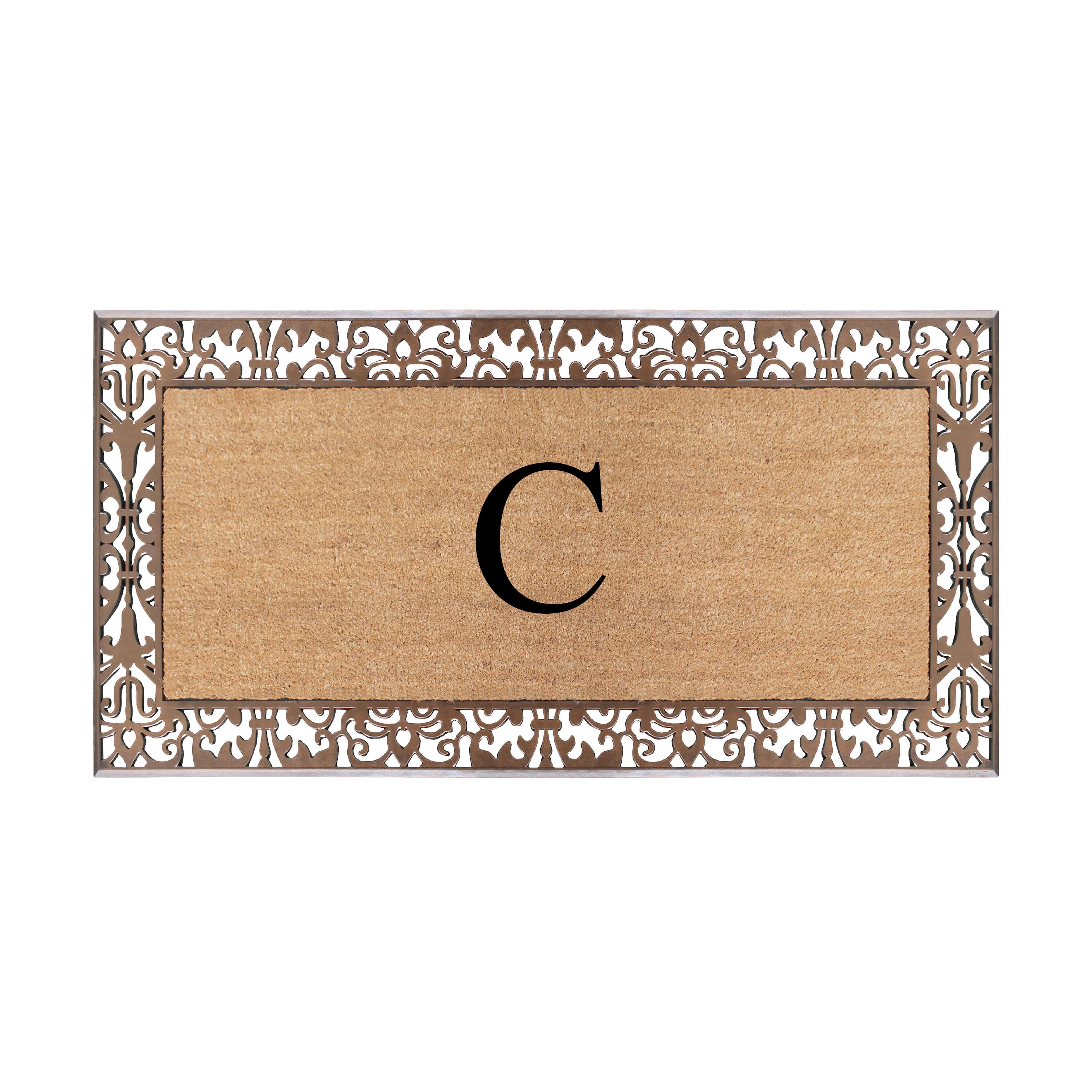 A1HC Natural Coir and Rubber Paisley Monogrammed Doormat, 30"x60", Heavy Duty Outdoor Front Door Mat, Durable Easy-Clean Bronze Rug