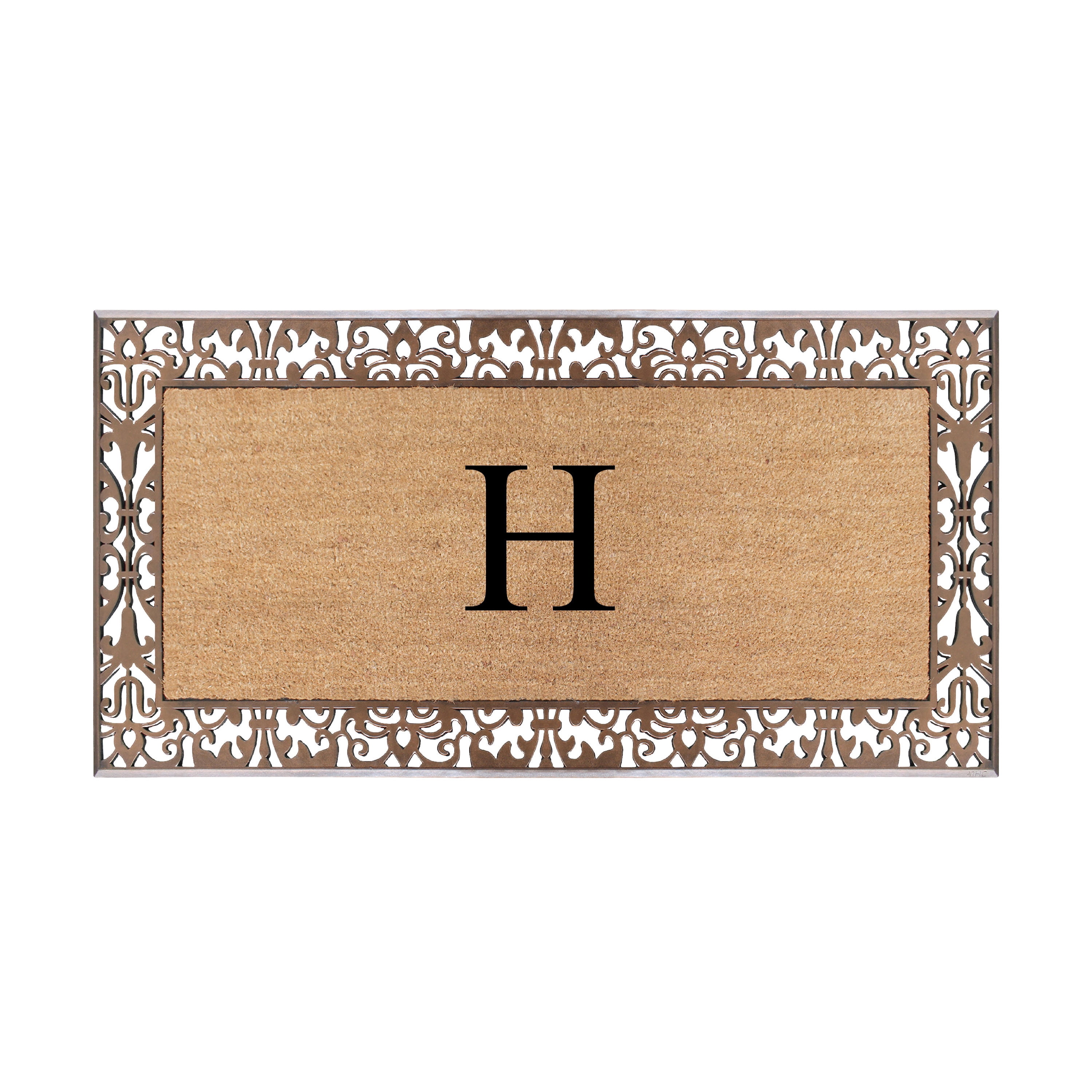 A1HC Natural Coir and Rubber Paisley Monogrammed Doormat, 30"x60", Heavy Duty Outdoor Front Door Mat, Durable Easy-Clean Bronze Rug