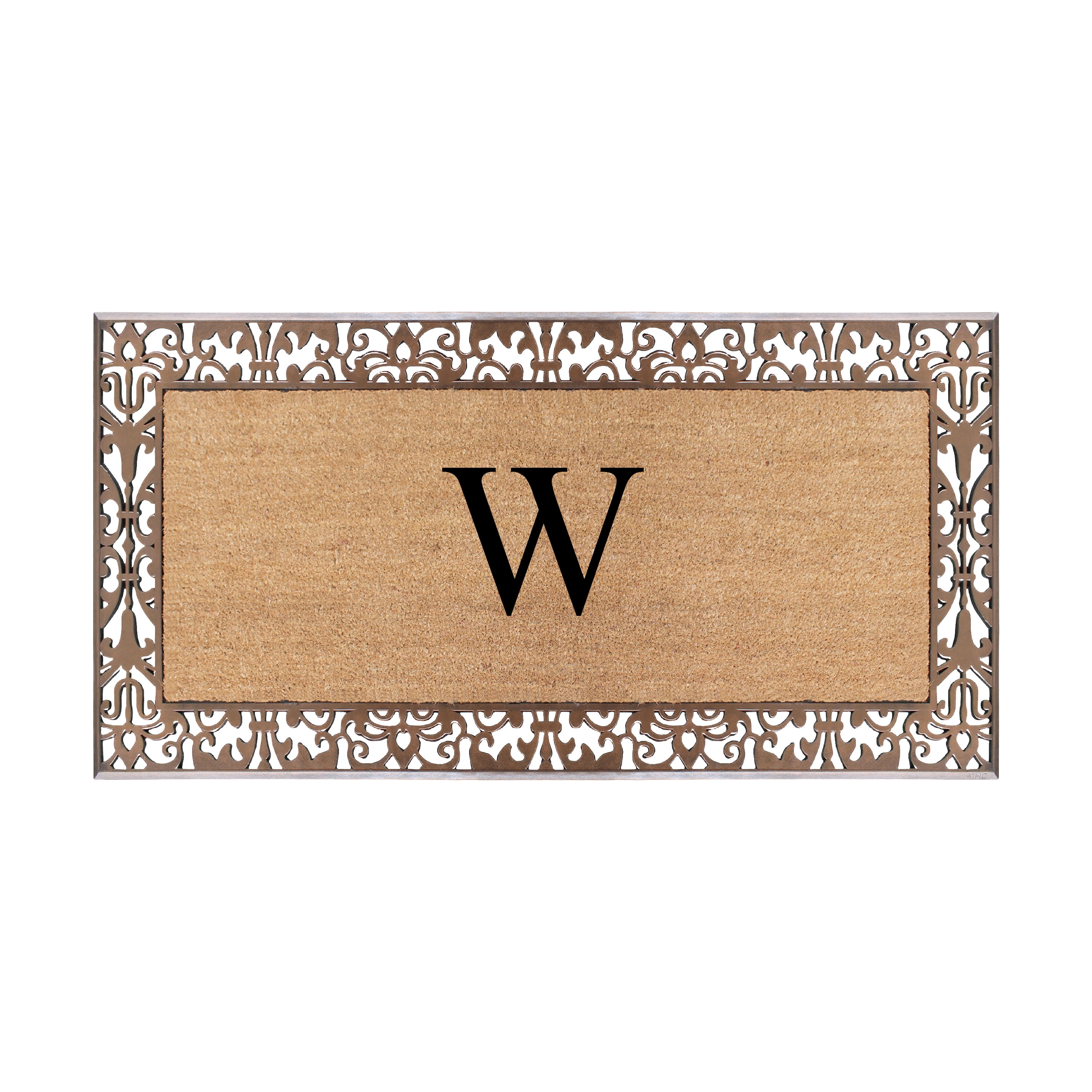 A1HC Natural Coir and Rubber Paisley Monogrammed Doormat, 30"x60", Heavy Duty Outdoor Front Door Mat, Durable Easy-Clean Bronze Rug