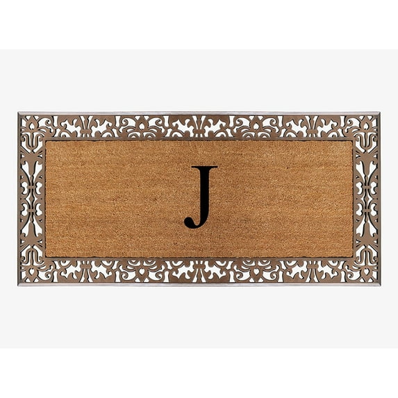 A1HC Natural Coir and Rubber Paisley Monogrammed Doormat, 30"x60", Heavy Duty Outdoor Front Door Mat, Durable Easy-Clean Bronze Rug