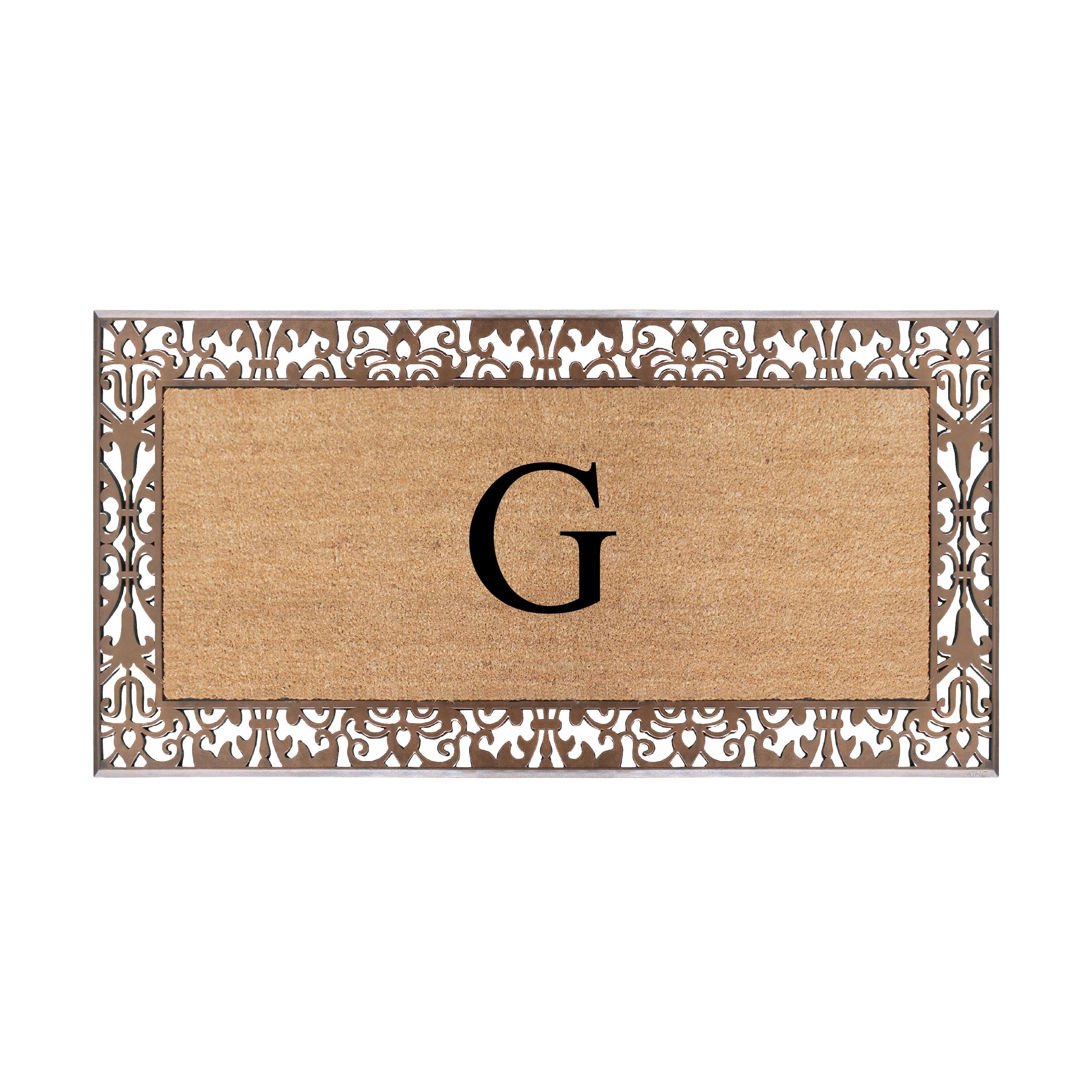 A1HC Natural Coir and Rubber Paisley Monogrammed Doormat, 30"x60", Heavy Duty Outdoor Front Door Mat, Durable Easy-Clean Bronze Rug