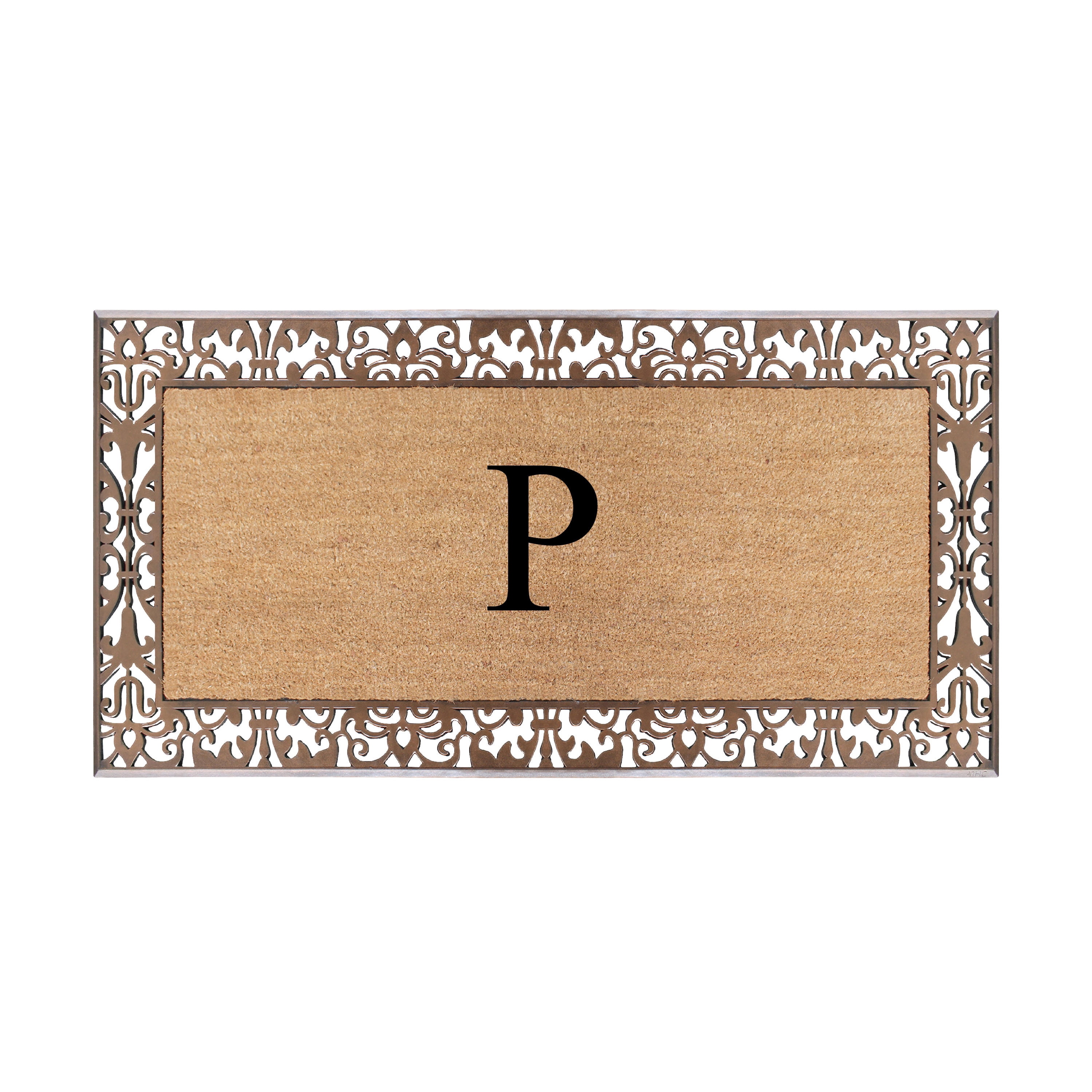 A1HC Natural Coir and Rubber Paisley Monogrammed Doormat, 30"x60", Heavy Duty Outdoor Front Door Mat, Durable Easy-Clean Bronze Rug