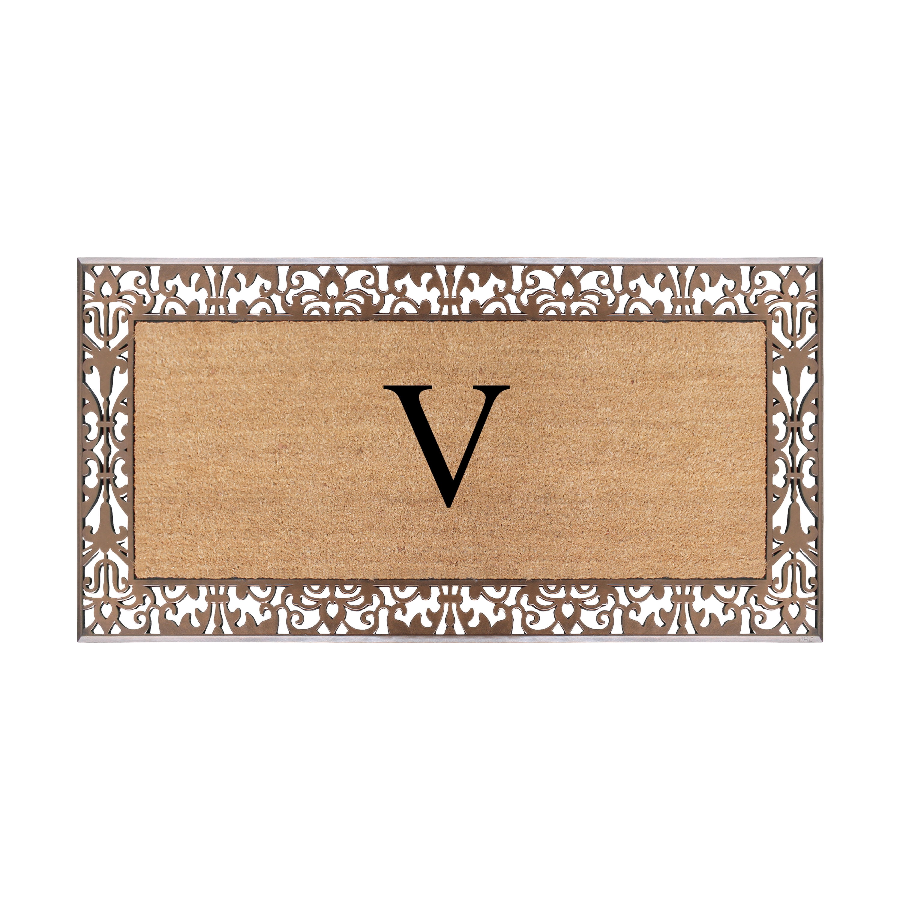 A1HC Natural Coir and Rubber Paisley Monogrammed Doormat, 30"x60", Heavy Duty Outdoor Front Door Mat, Durable Easy-Clean Bronze Rug