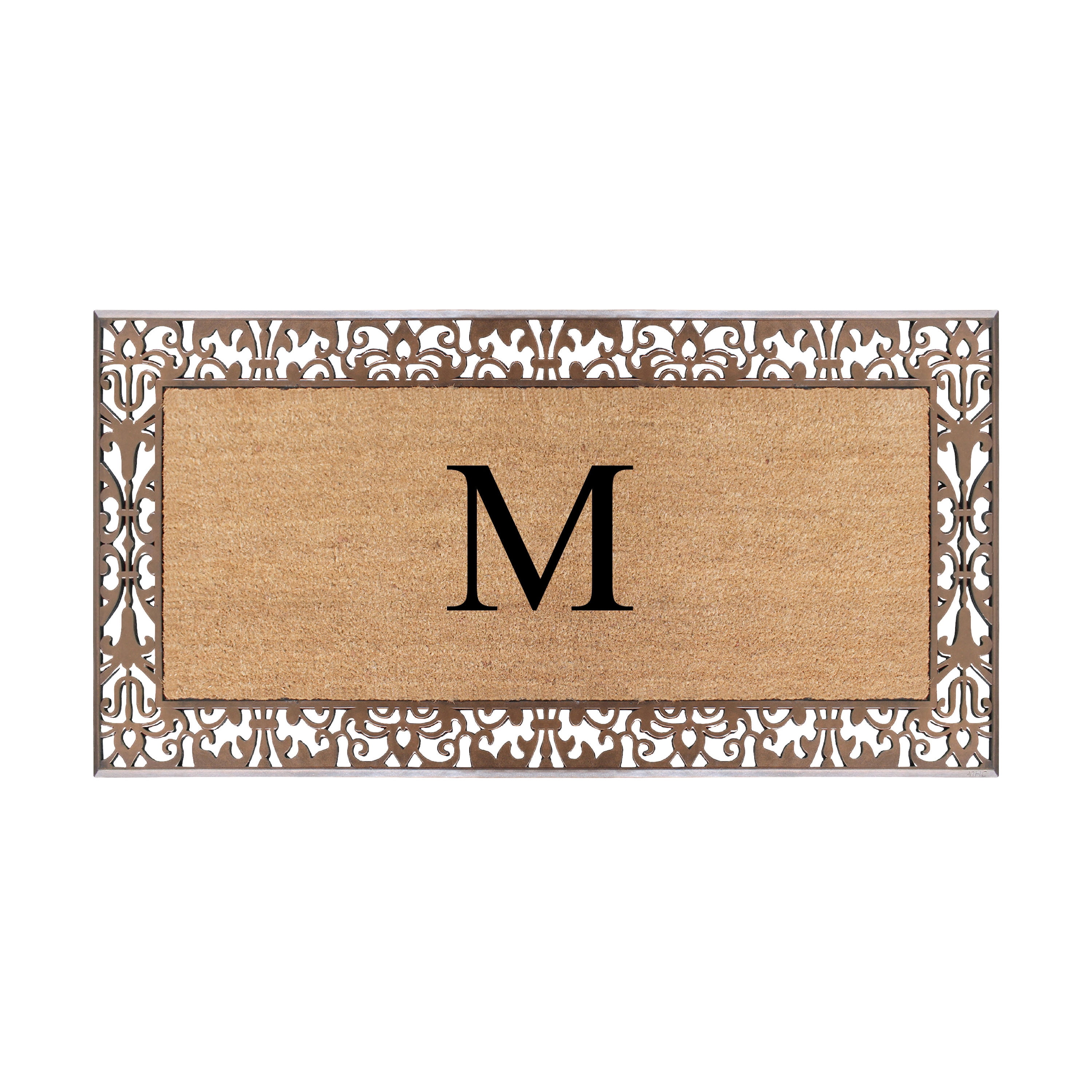 A1HC Natural Coir and Rubber Paisley Monogrammed Doormat, 30"x60", Heavy Duty Outdoor Front Door Mat, Durable Easy-Clean Bronze Rug