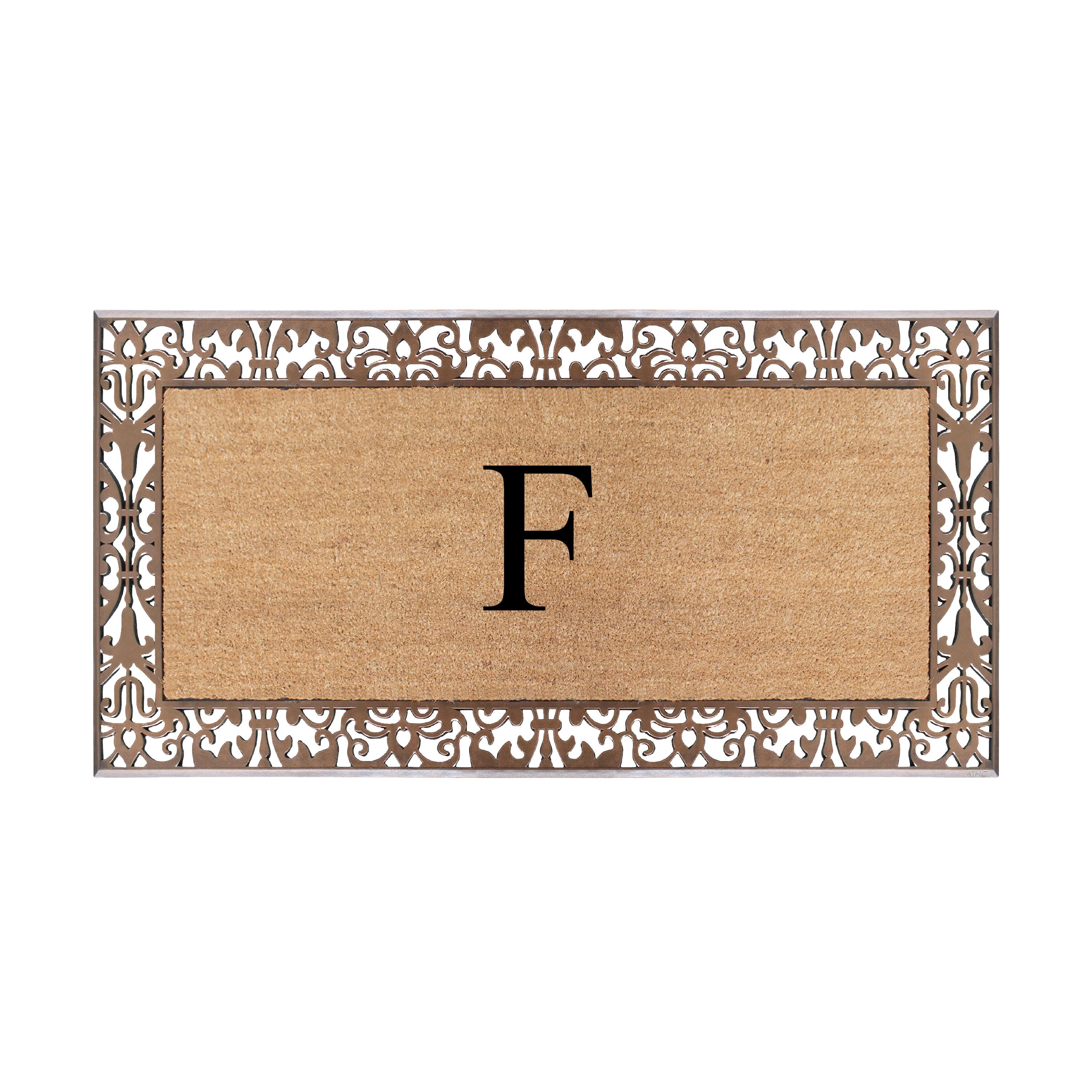 A1HC Natural Coir and Rubber Paisley Monogrammed Doormat, 30"x60", Heavy Duty Outdoor Front Door Mat, Durable Easy-Clean Bronze Rug