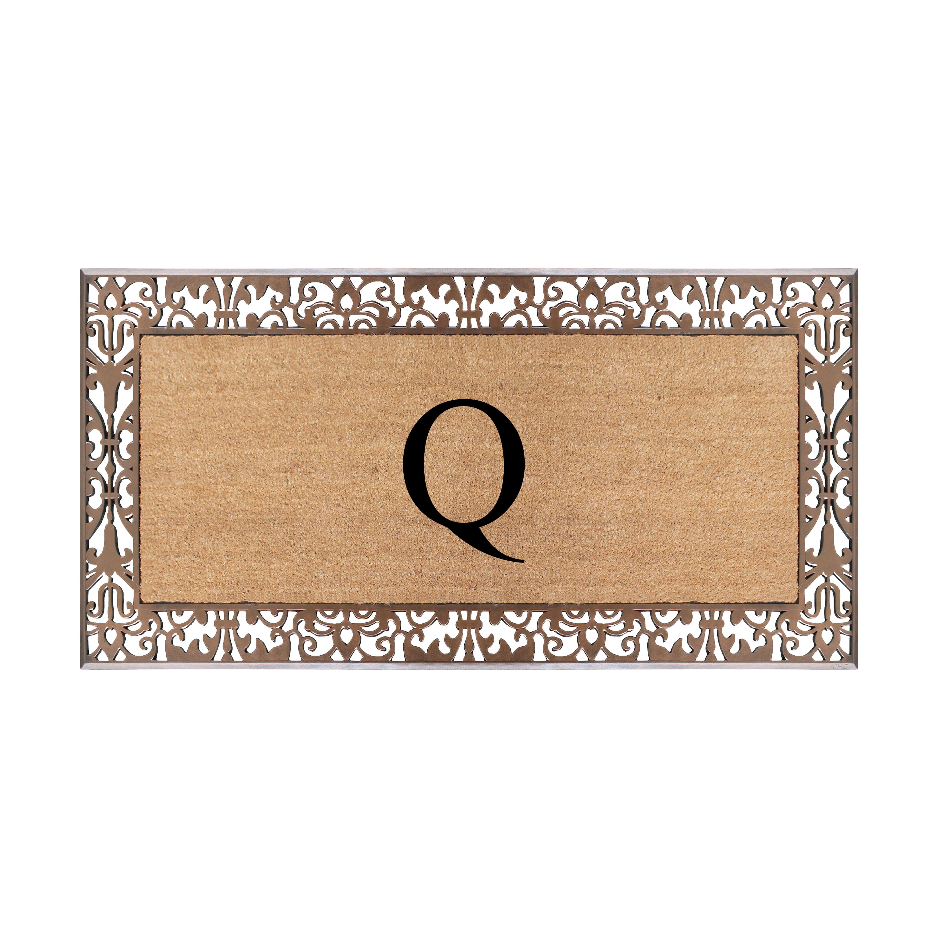 A1HC Natural Coir and Rubber Paisley Monogrammed Doormat, 30"x60", Heavy Duty Outdoor Front Door Mat, Durable Easy-Clean Bronze Rug