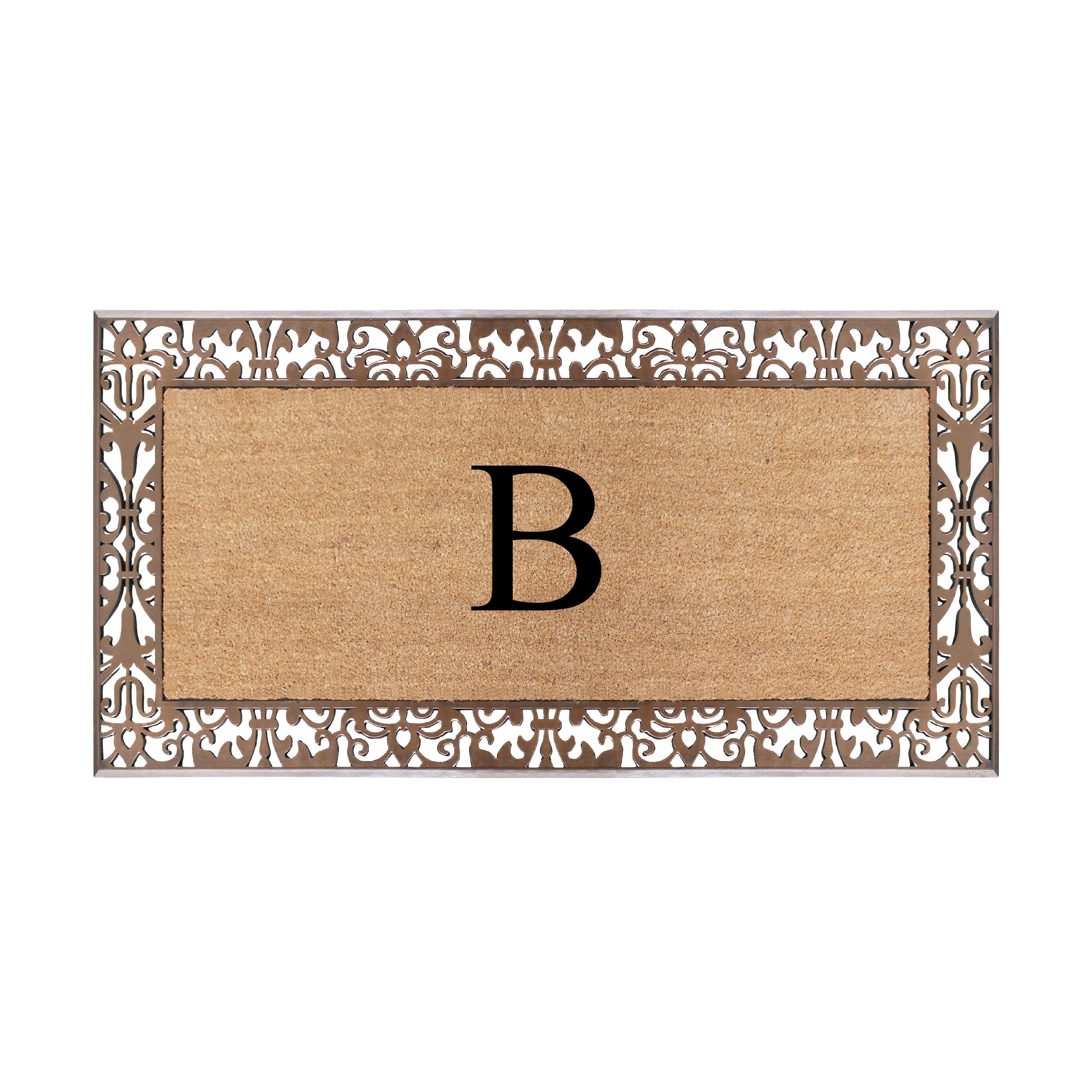A1HC Natural Coir and Rubber Paisley Monogrammed Doormat, 30"x60", Heavy Duty Outdoor Front Door Mat, Durable Easy-Clean Bronze Rug
