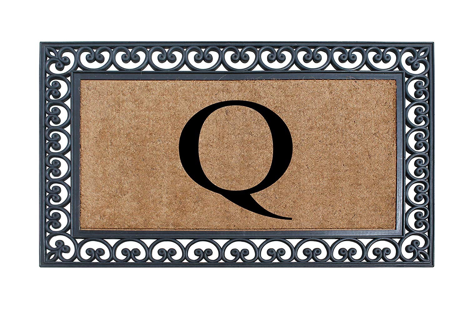A1HC 30"x48" Natural Coir & Rubber Paisley Monogrammed Door Mat, Heavy-Duty, Low-Profile, Anti-Shed Outdoor Entrance Mat