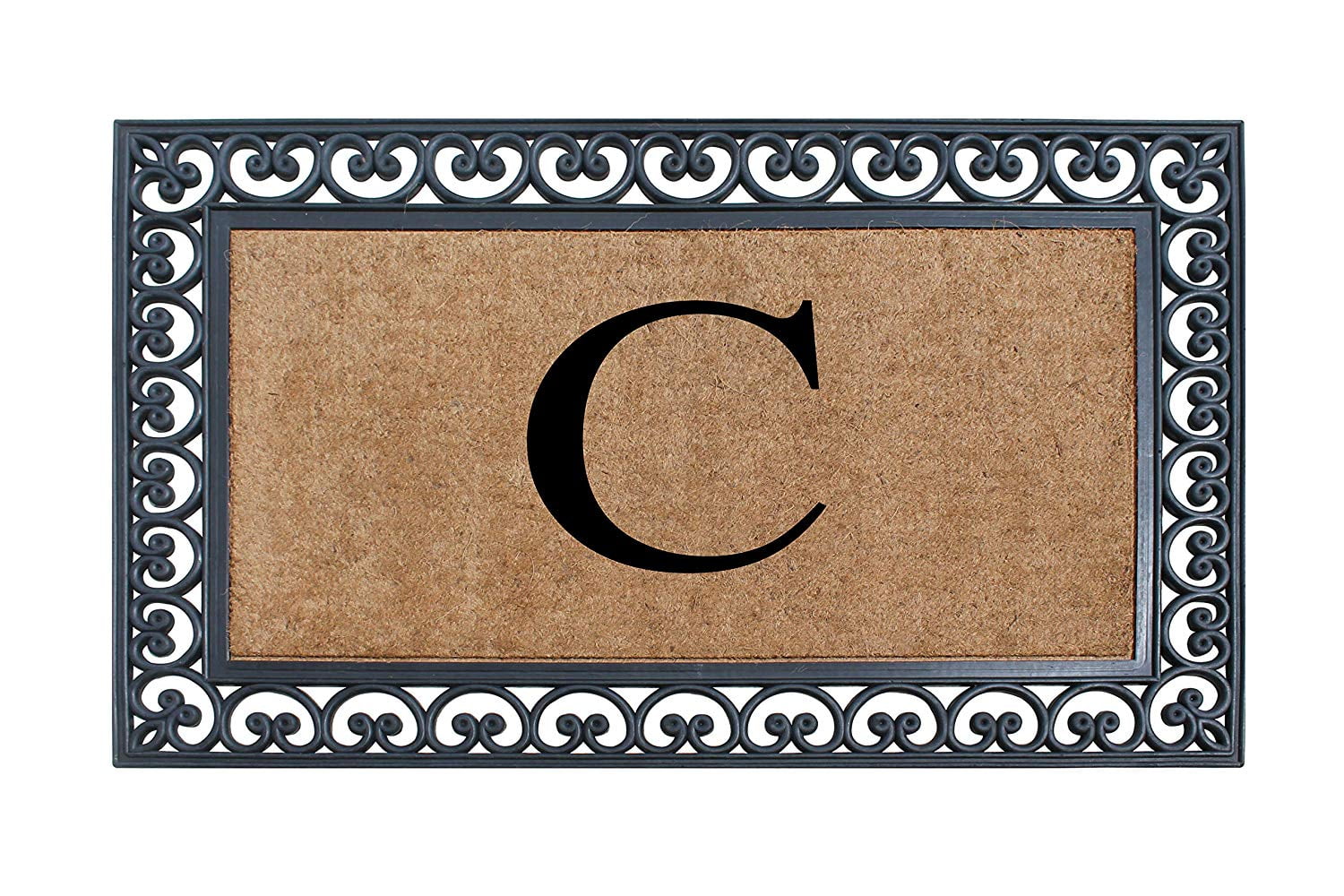 A1HC 30"x48" Natural Coir & Rubber Paisley Monogrammed Door Mat, Heavy-Duty, Low-Profile, Anti-Shed Outdoor Entrance Mat