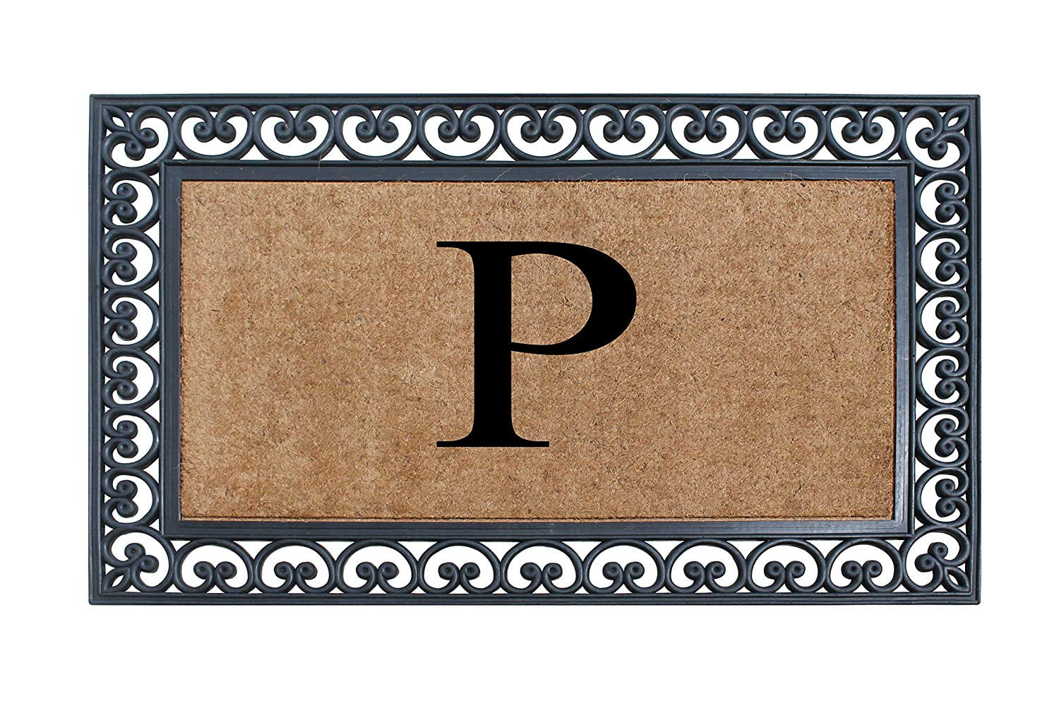 A1HC 30"x48" Natural Coir & Rubber Paisley Monogrammed Door Mat, Heavy-Duty, Low-Profile, Anti-Shed Outdoor Entrance Mat