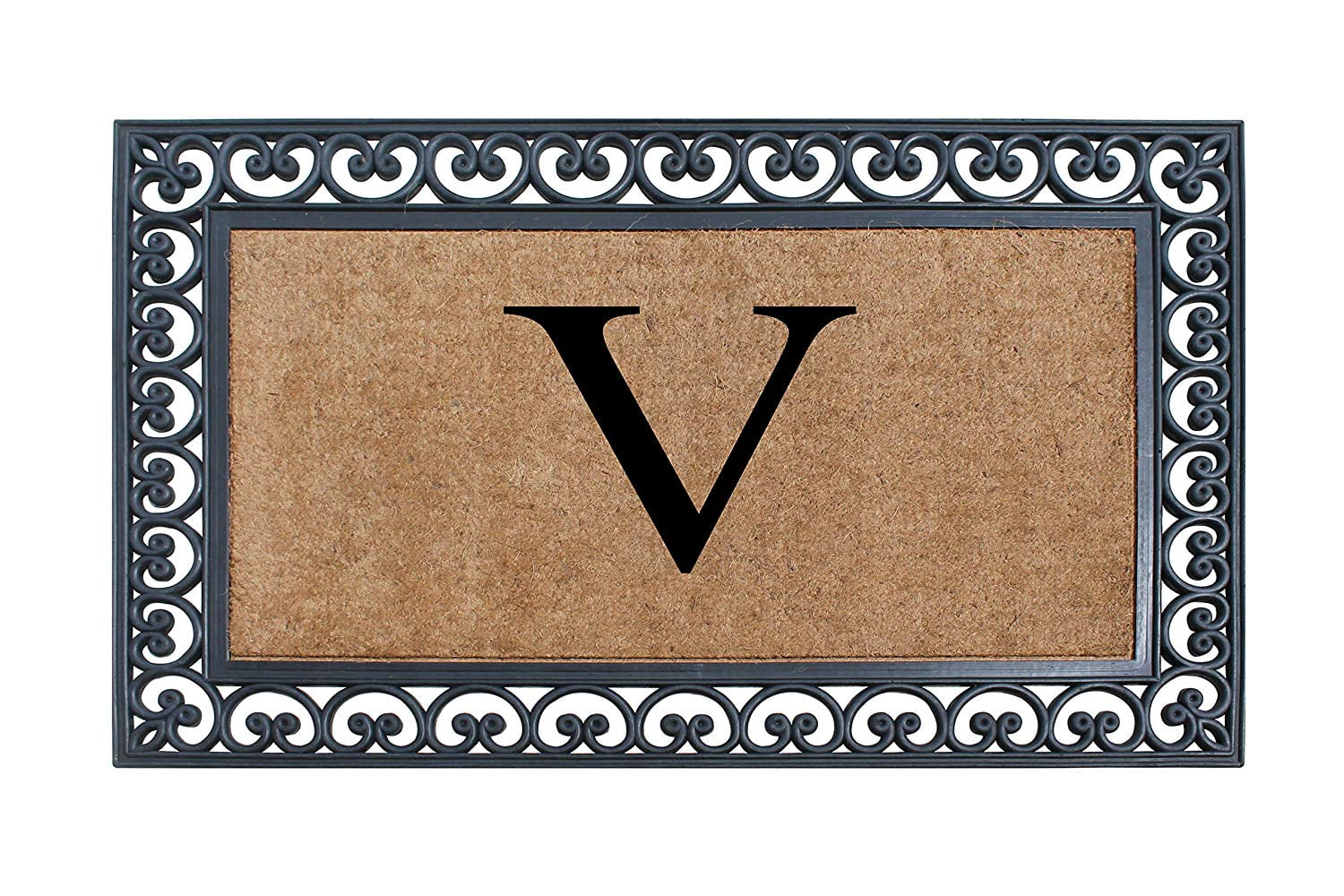A1HC 30"x48" Natural Coir & Rubber Paisley Monogrammed Door Mat, Heavy-Duty, Low-Profile, Anti-Shed Outdoor Entrance Mat
