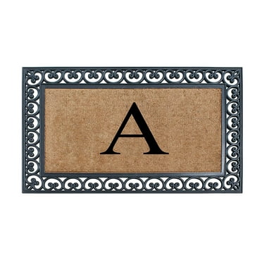 A1HC Natural Coir Monogrammed Door Mat For Front Door, 30"x48", Anti-Shed Treated Durable Doormat for Outdoor Entrance, Heavy Duty, Low Profile, Easy to Clean, Long Lasting Front Porch Entry Rug
