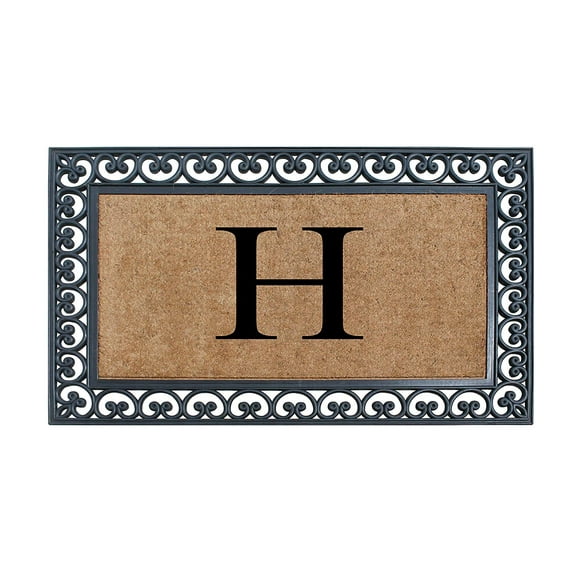 A1HC 30"x48" Natural Coir & Rubber Paisley Monogrammed Door Mat, Heavy-Duty, Low-Profile, Anti-Shed Outdoor Entrance Mat