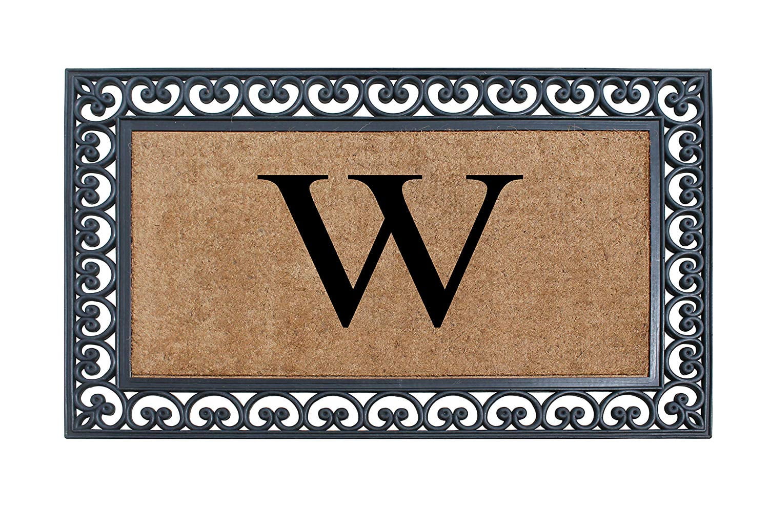 A1HC 30"x48" Natural Coir & Rubber Paisley Monogrammed Door Mat, Heavy-Duty, Low-Profile, Anti-Shed Outdoor Entrance Mat