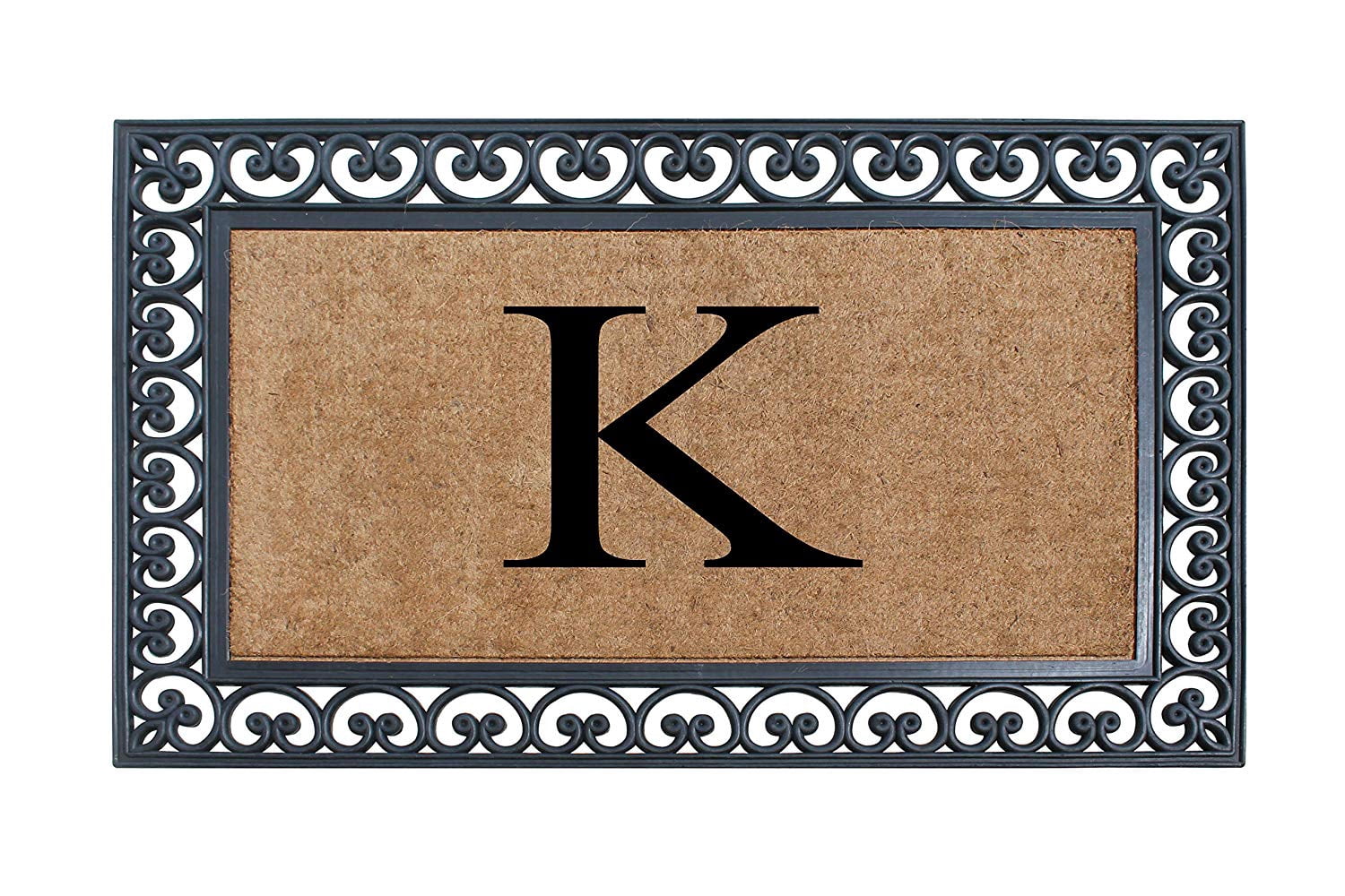 A1HC 30"x48" Natural Coir & Rubber Paisley Monogrammed Door Mat, Heavy-Duty, Low-Profile, Anti-Shed Outdoor Entrance Mat
