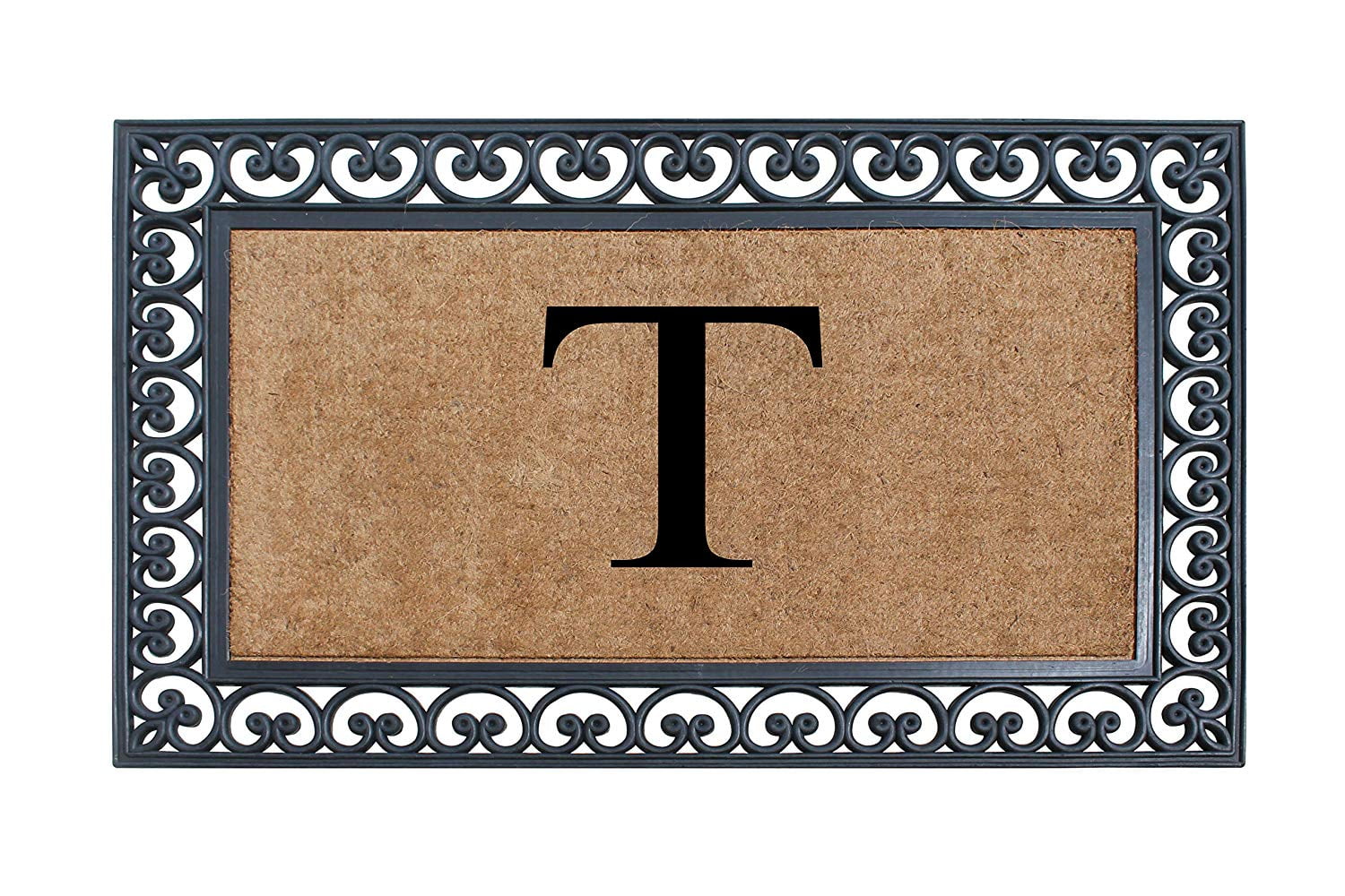 A1HC 30"x48" Natural Coir & Rubber Paisley Monogrammed Door Mat, Heavy-Duty, Low-Profile, Anti-Shed Outdoor Entrance Mat