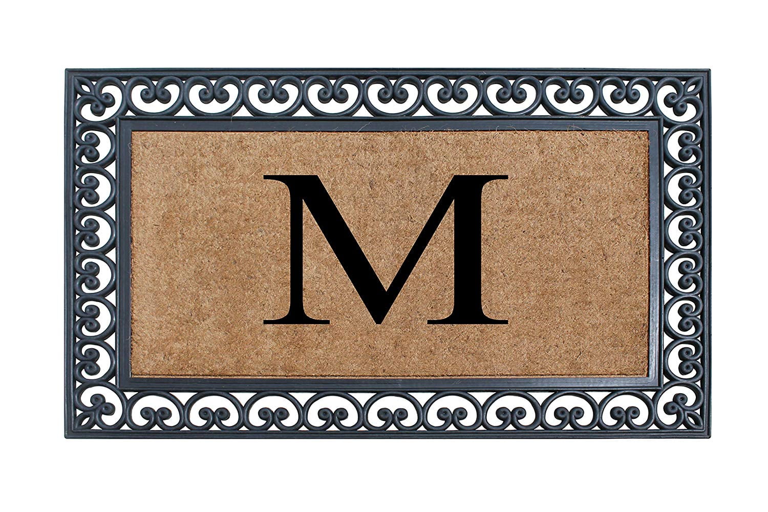 A1HC 30"x48" Natural Coir & Rubber Paisley Monogrammed Door Mat, Heavy-Duty, Low-Profile, Anti-Shed Outdoor Entrance Mat
