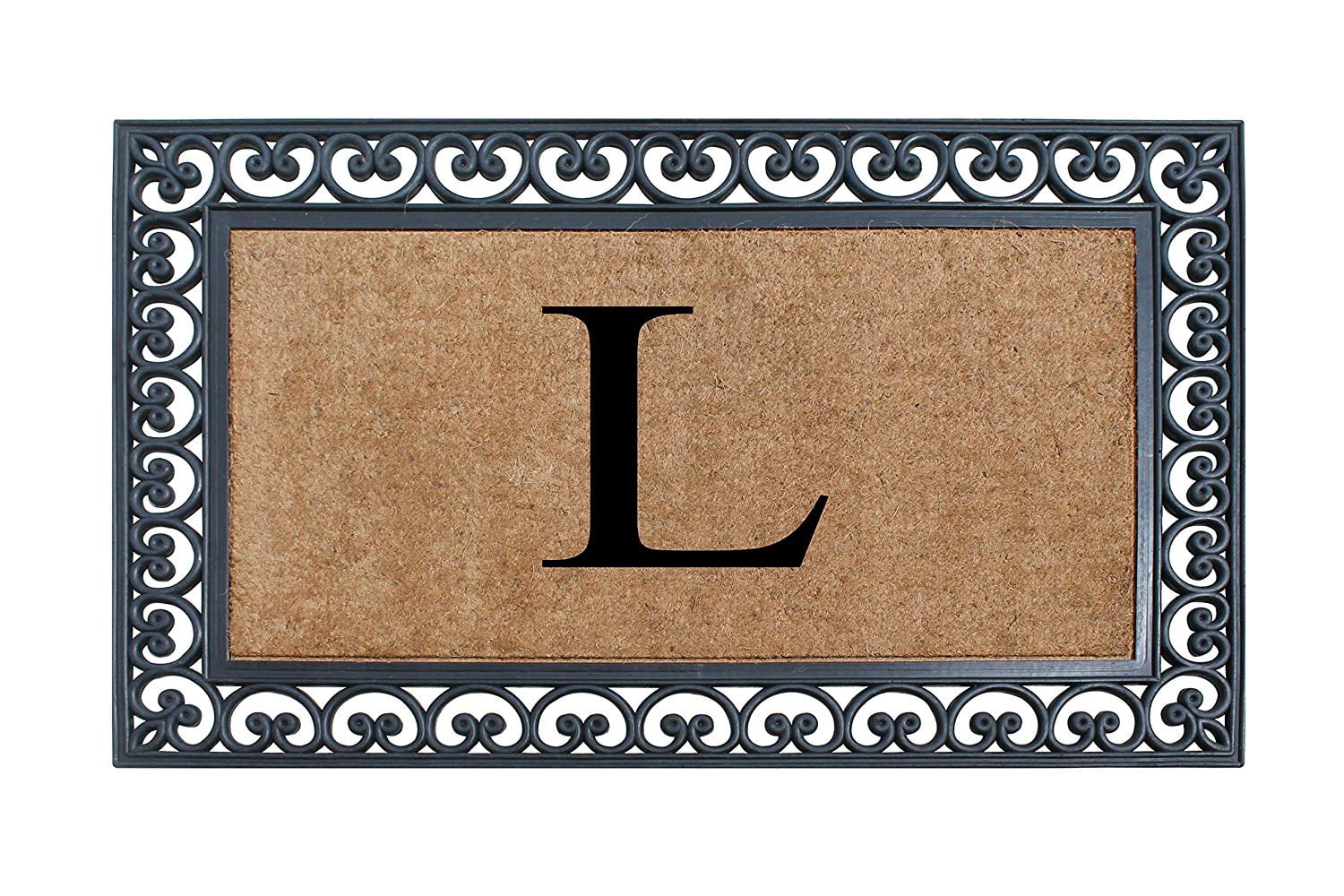 A1HC 30"x48" Natural Coir & Rubber Paisley Monogrammed Door Mat, Heavy-Duty, Low-Profile, Anti-Shed Outdoor Entrance Mat