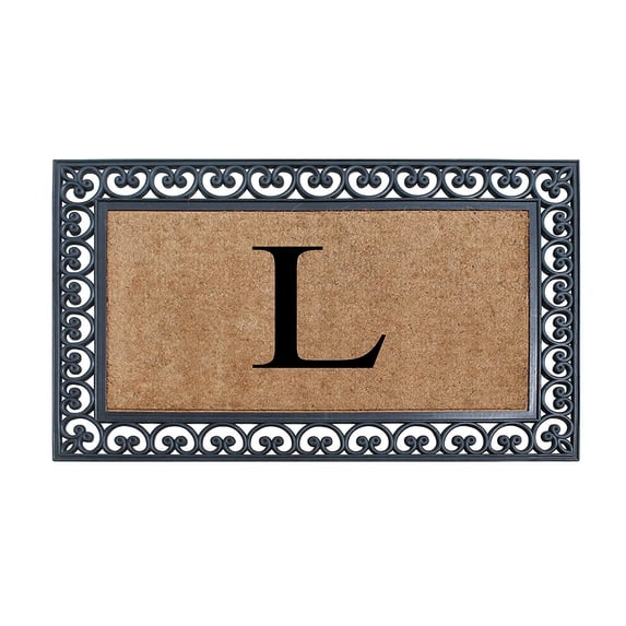A1HC 30"x48" Natural Coir & Rubber Paisley Monogrammed Door Mat, Heavy-Duty, Low-Profile, Anti-Shed Outdoor Entrance Mat