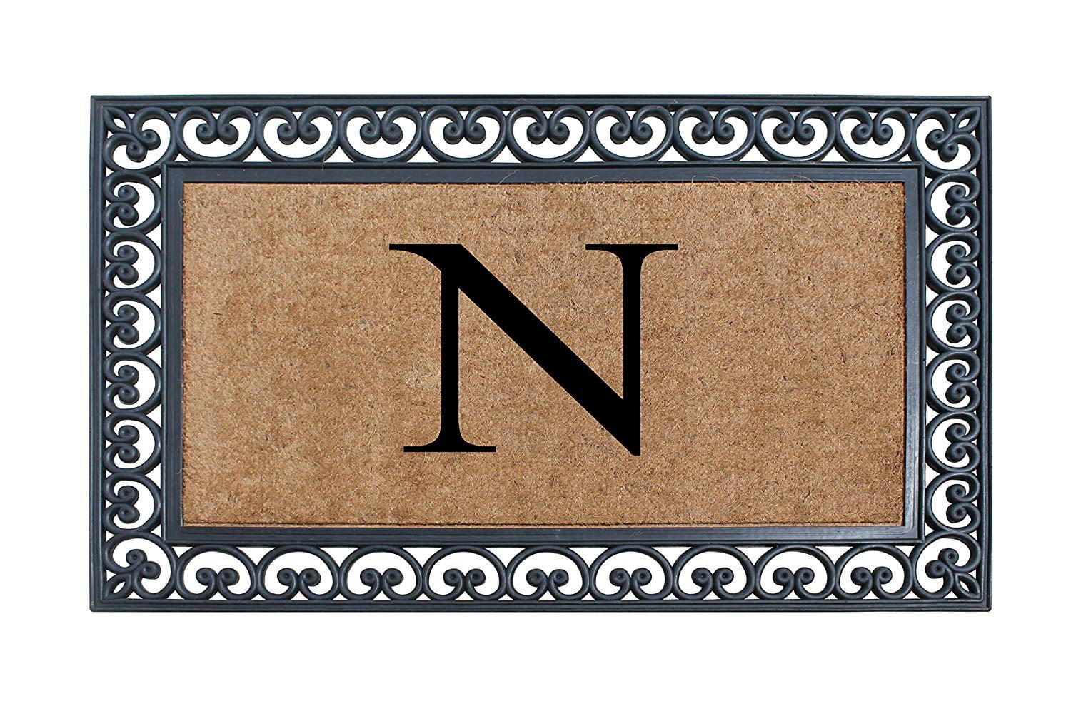 A1HC 30"x48" Natural Coir & Rubber Paisley Monogrammed Door Mat, Heavy-Duty, Low-Profile, Anti-Shed Outdoor Entrance Mat