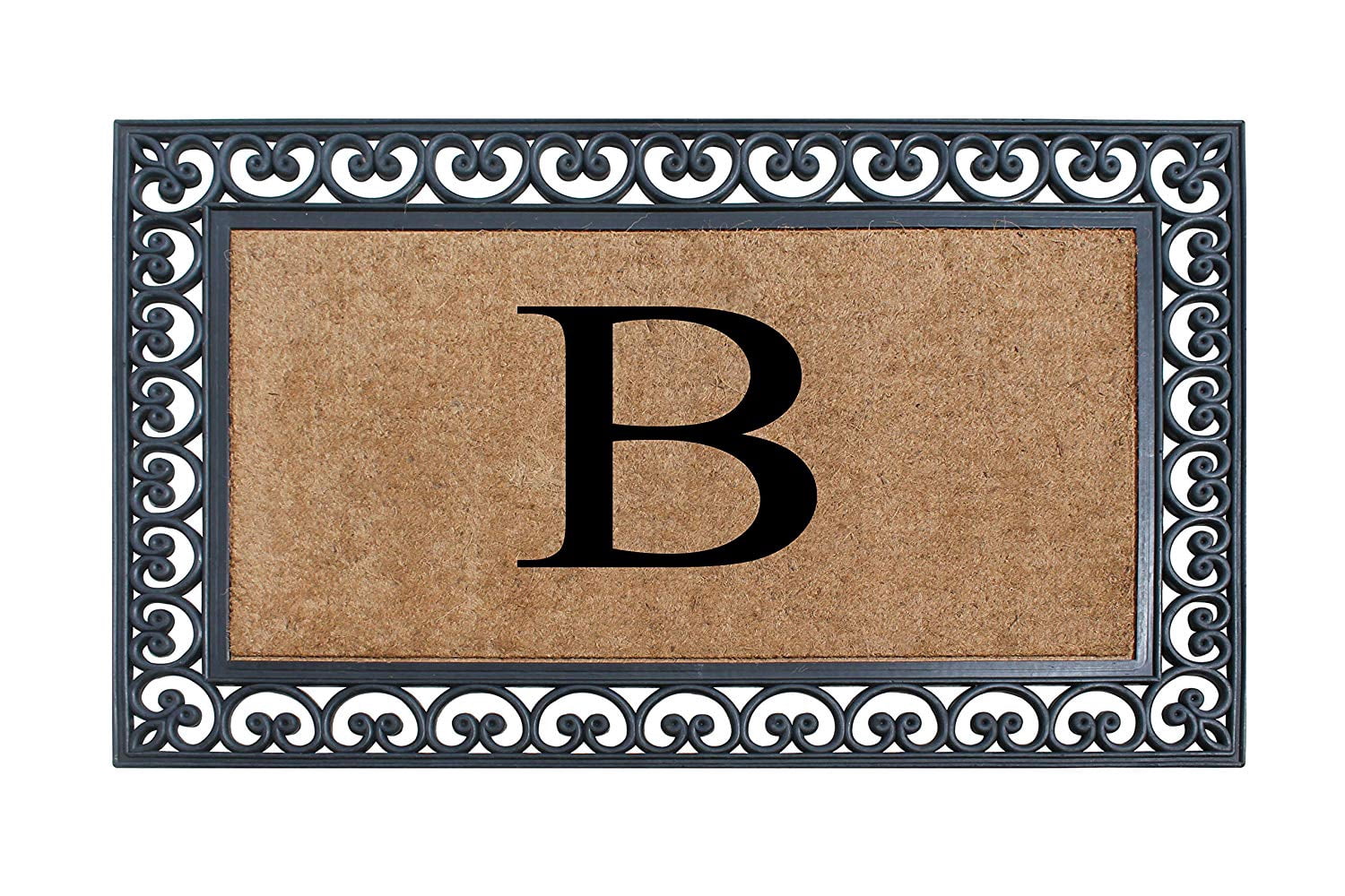 A1HC 30"x48" Natural Coir & Rubber Paisley Monogrammed Door Mat, Heavy-Duty, Low-Profile, Anti-Shed Outdoor Entrance Mat