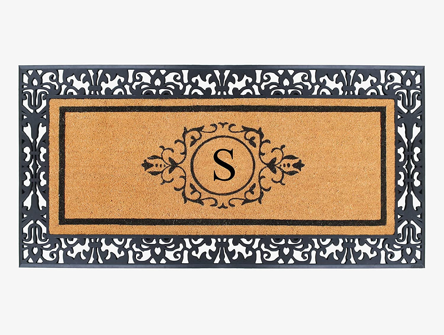 A1 Home Collections A1hc Beige 18 in. x 30 in. Natural Coir Heavy Duty PVC Backing Outdoor Monogrammed H Door Mat