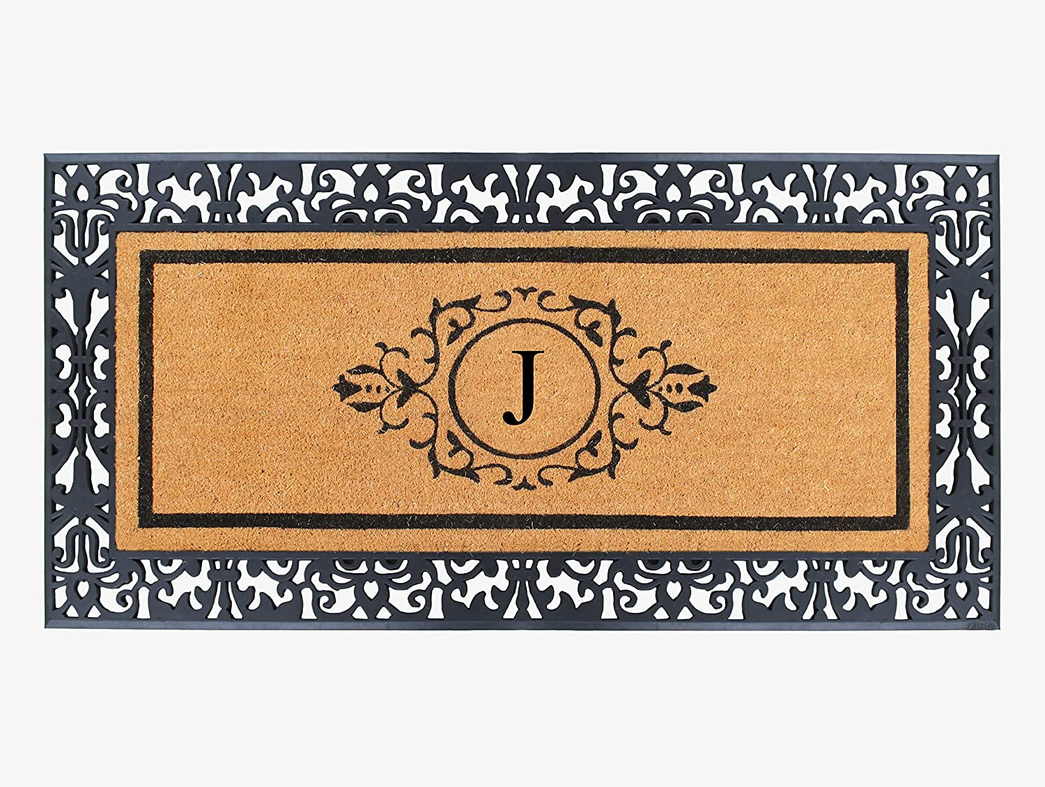 A1 Home Collections A1HC Flock Beige 24 in. x 39 in. Natural Coir  Thin-Profile Non-Slip Durable Large Outdoor Monogrammed G Door Mat  200021-BR-FL-G - The Home Depot