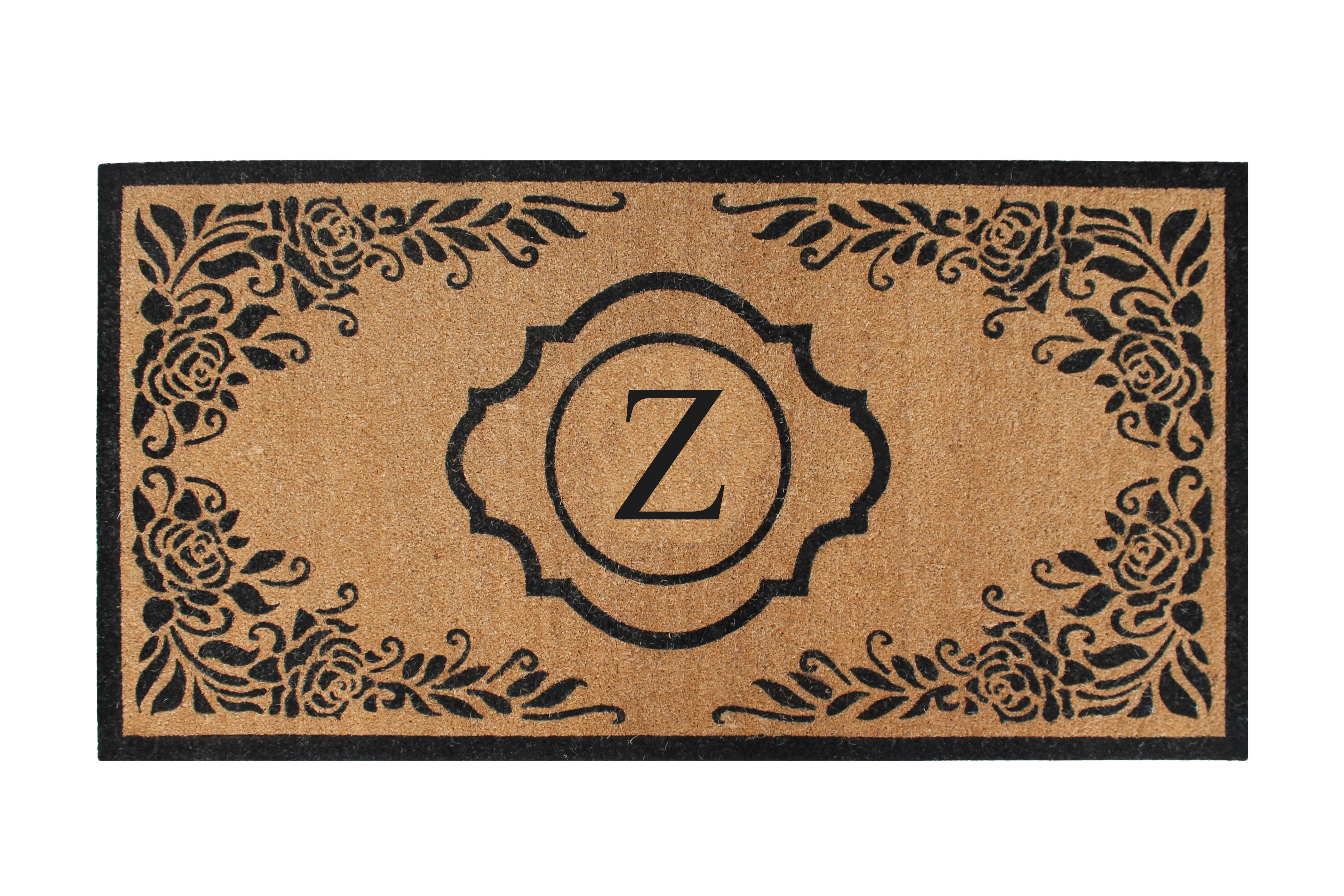 A1HC Natural Coir Monogrammed Floral Door Mat, 36"x72", Durable Anti-Shed Outdoor Door Mat, Heavy-Duty, Low-Profile, Easy to Clean