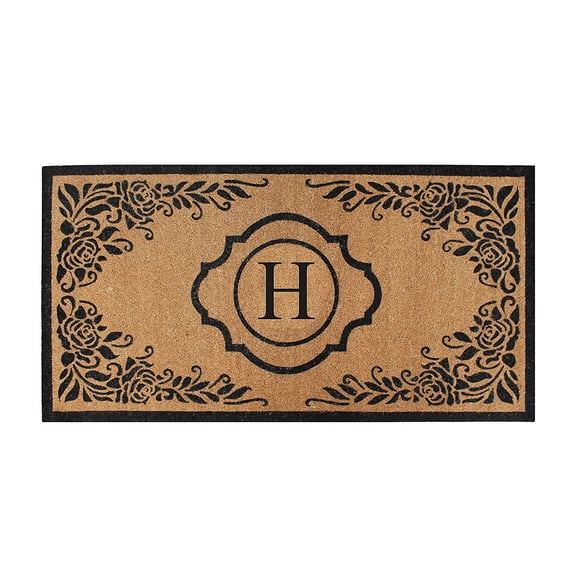 A1HC Natural Coir Monogrammed Floral Door Mat, 36"x72", Durable Anti-Shed Outdoor Door Mat, Heavy-Duty, Low-Profile, Easy to Clean